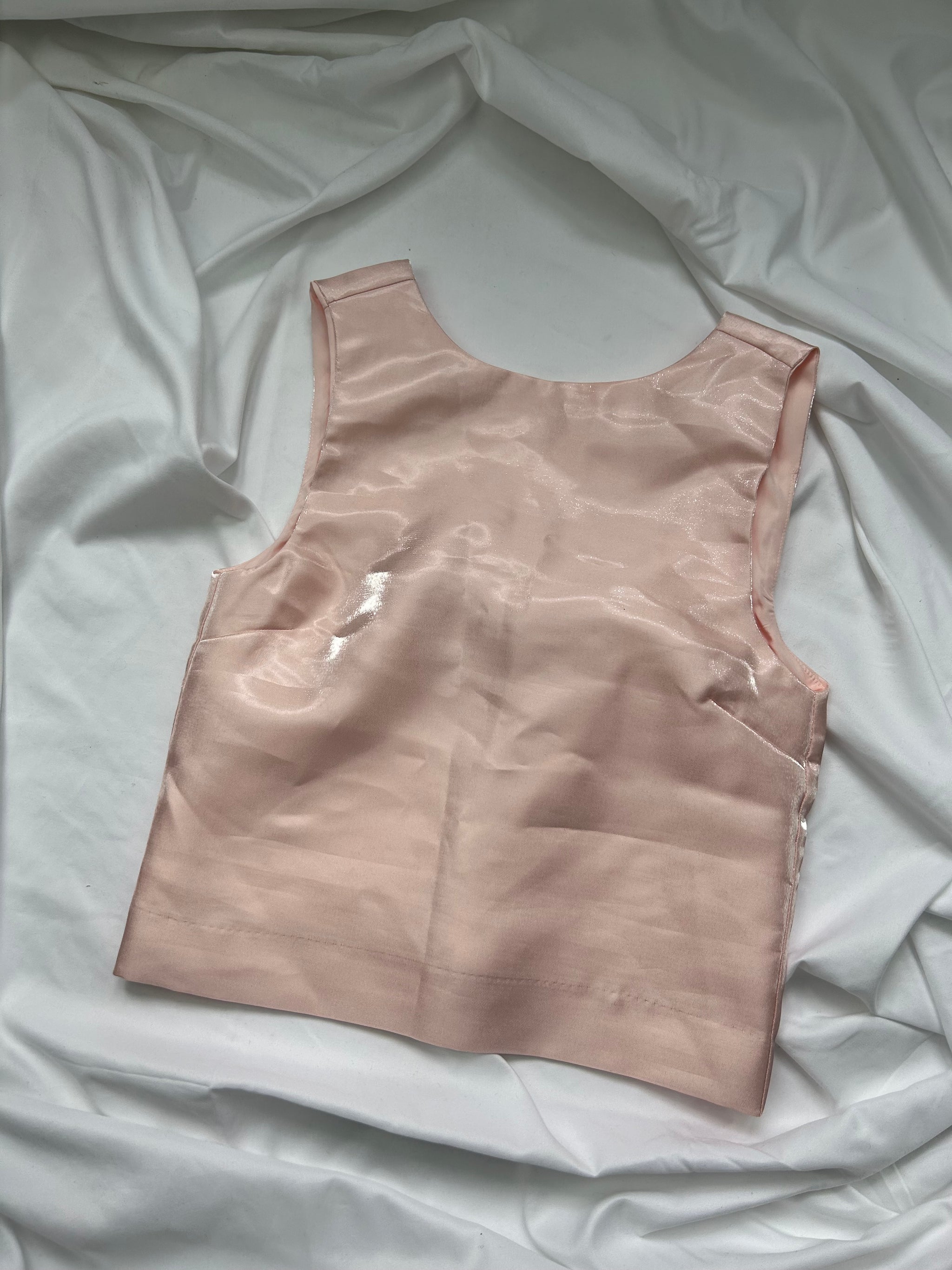 Baby pink satin bow  top (S)