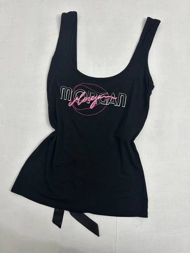 Pink & black rhinestone logo corset lace cami top 90s y2k vintage (S/M)