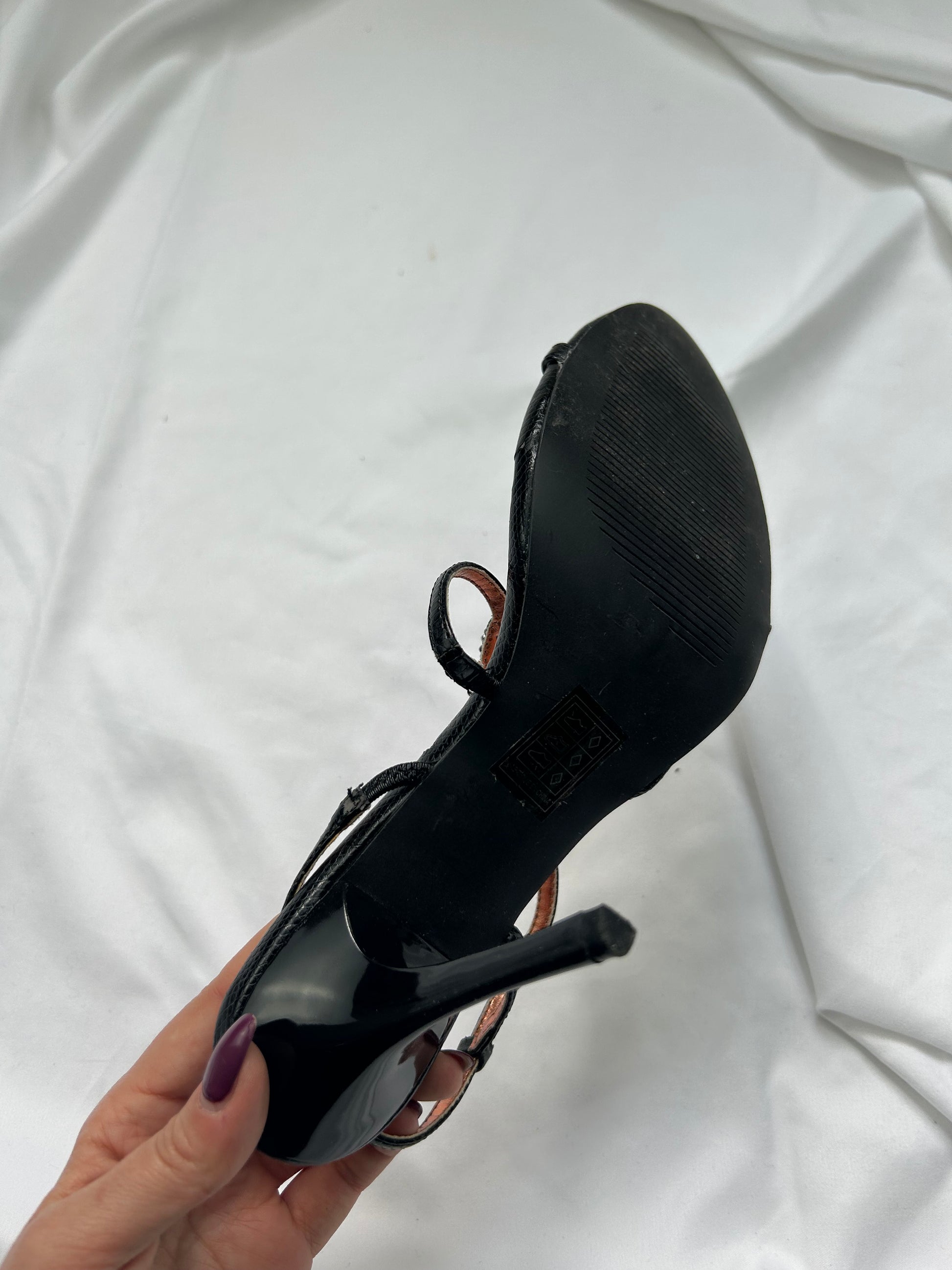 Black rhinestones snake heels sandals (38)