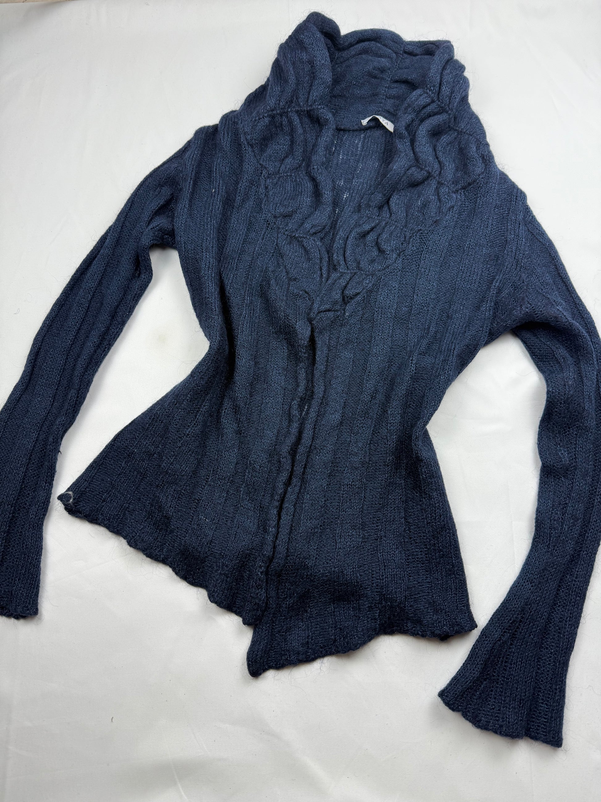 Navy mohair soft tight fit cardigan jumper (S)