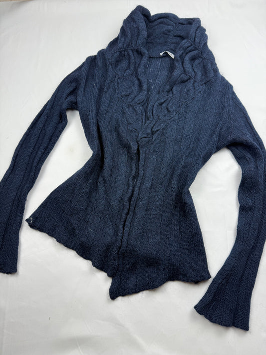 Navy mohair soft tight fit cardigan jumper (S)