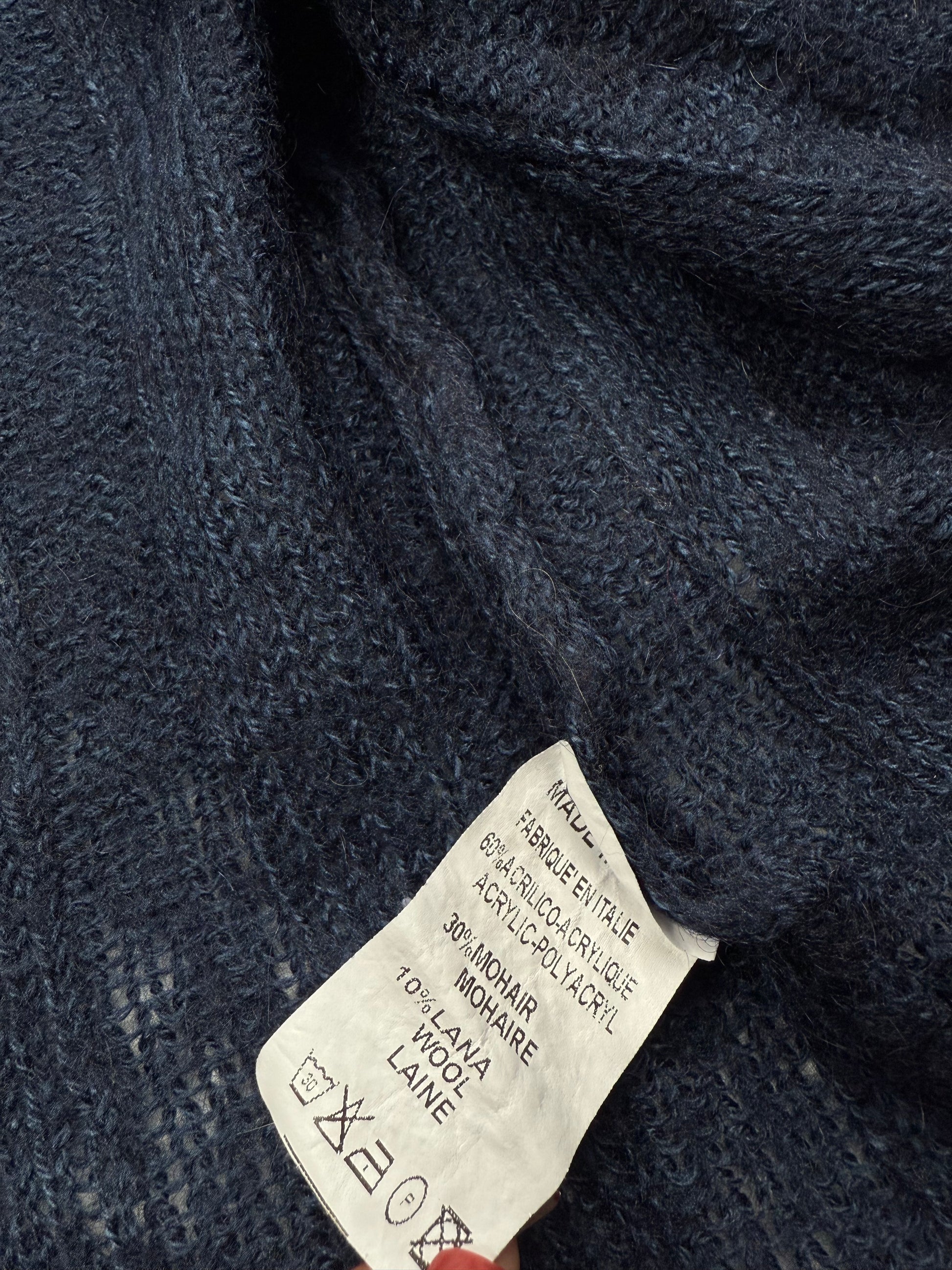 Navy mohair soft tight fit cardigan jumper (S)