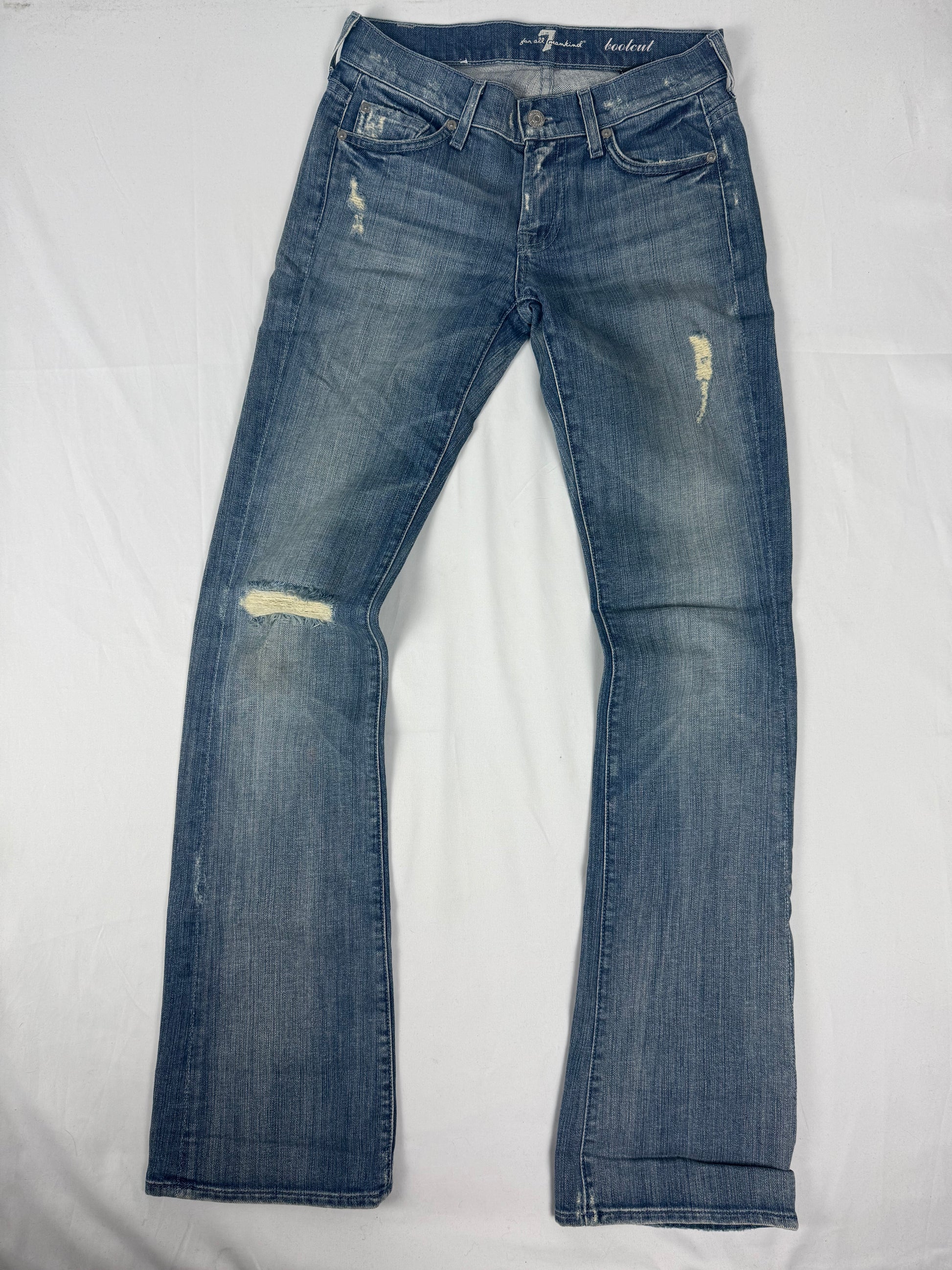 Blue denim low rise bootcut pants (XS)