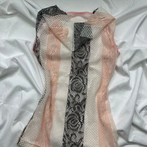 Baby pink mesh plunge neck top (S)