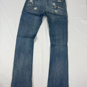 Blue denim low rise bootcut pants (XS)