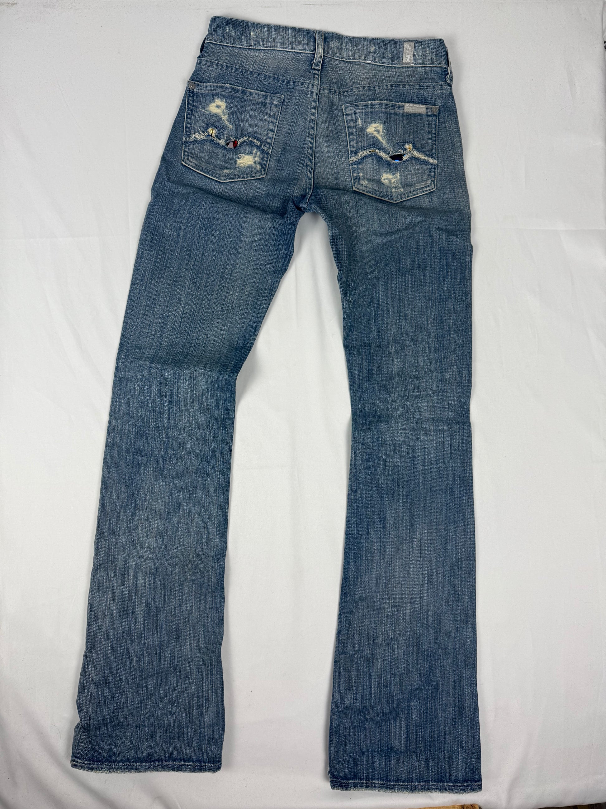 Blue denim low rise bootcut pants (XS)