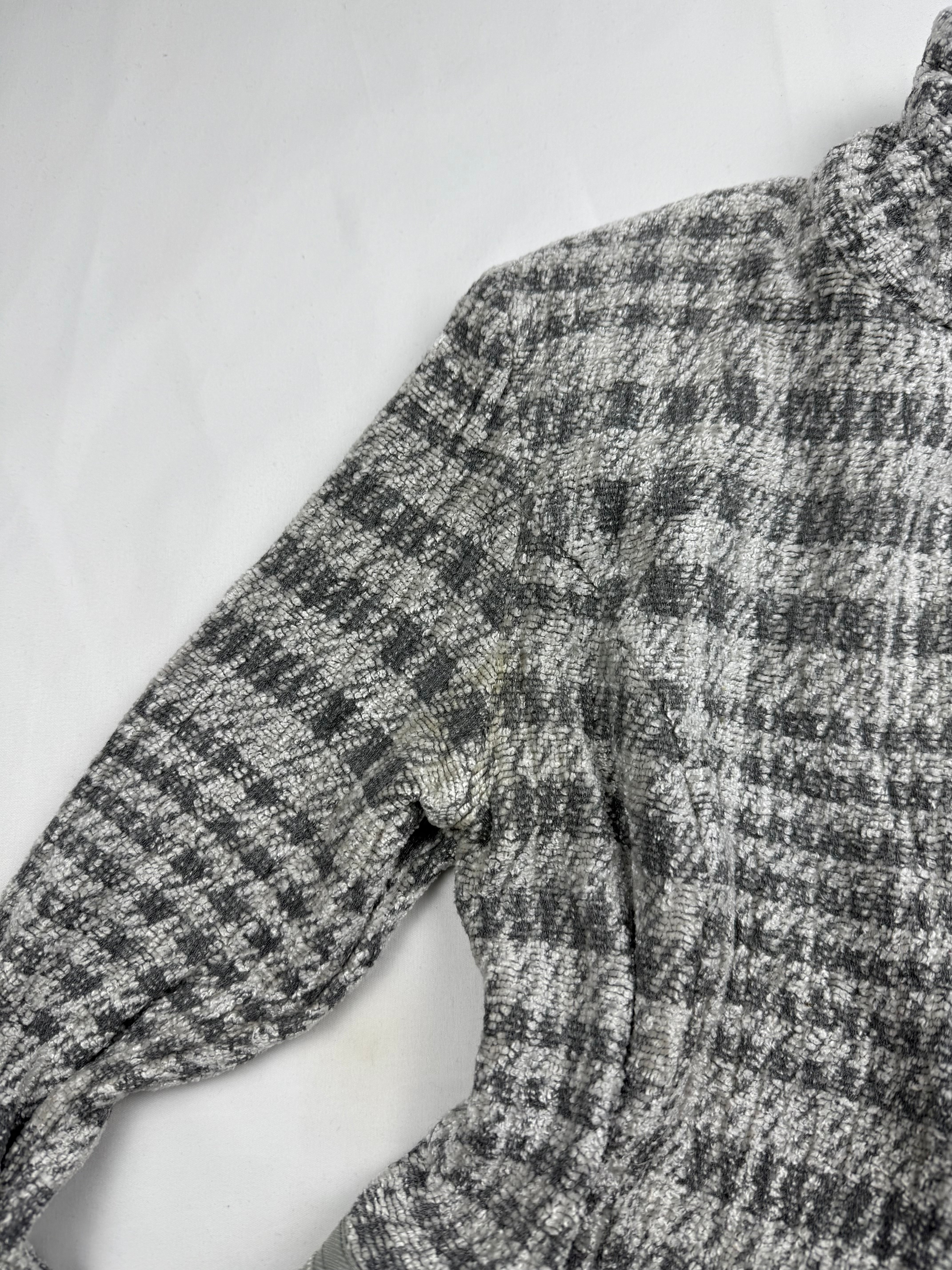 Grey check print tight fit office blazer jacket (S)