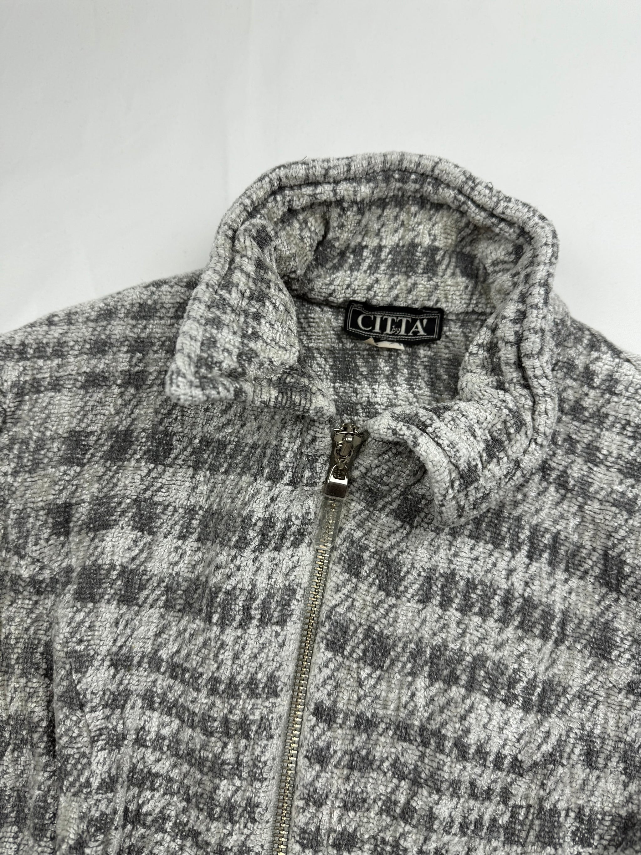 Grey check print tight fit office blazer jacket (S)