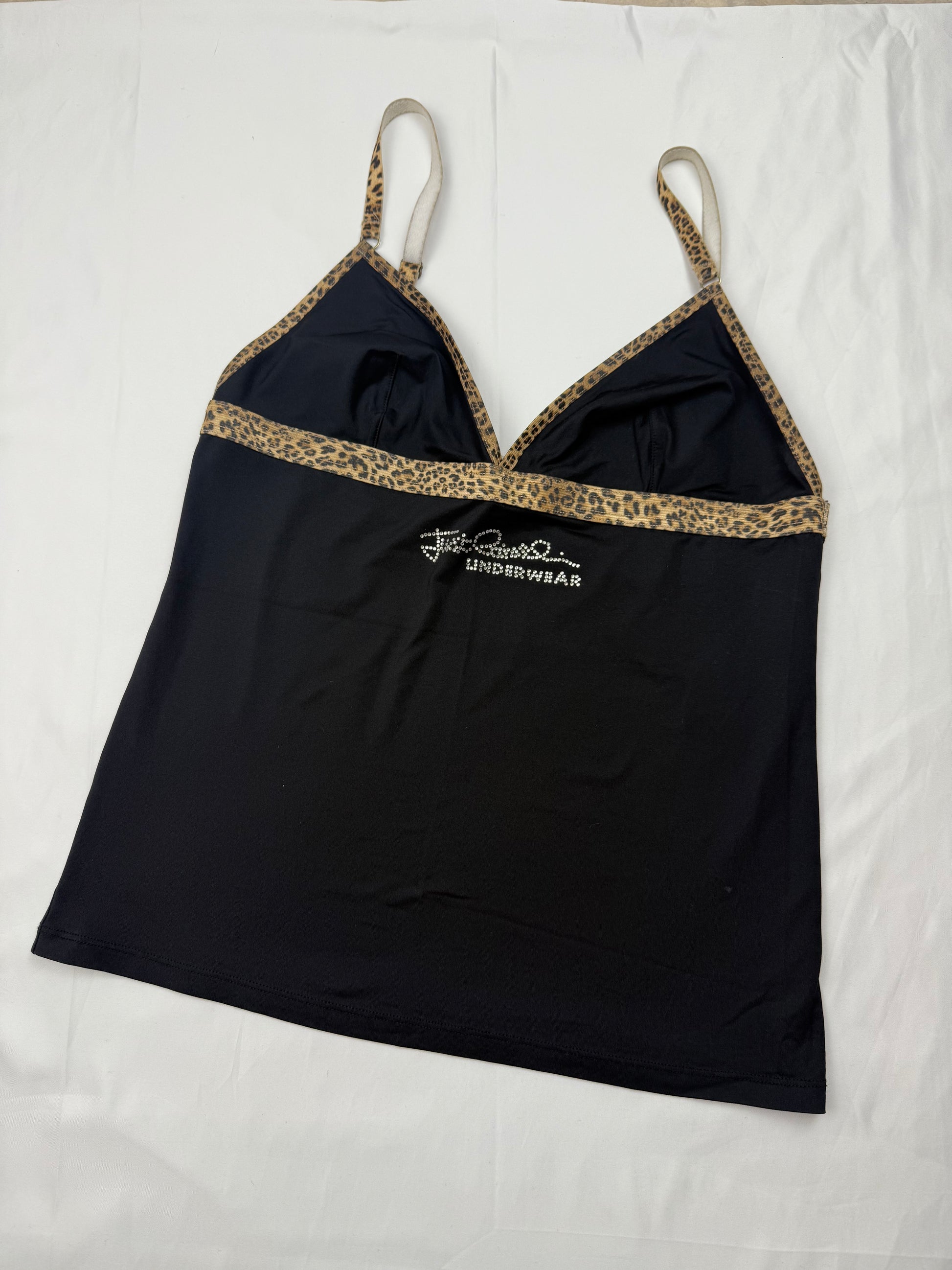 Black rhinestones logo panther cami top (L)