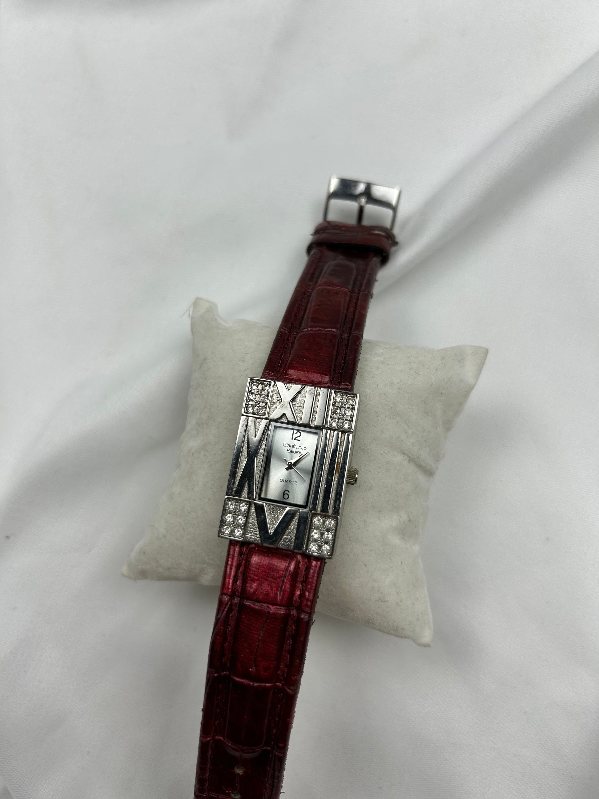 Vintage silver leather & inox bracelet watch jewelry