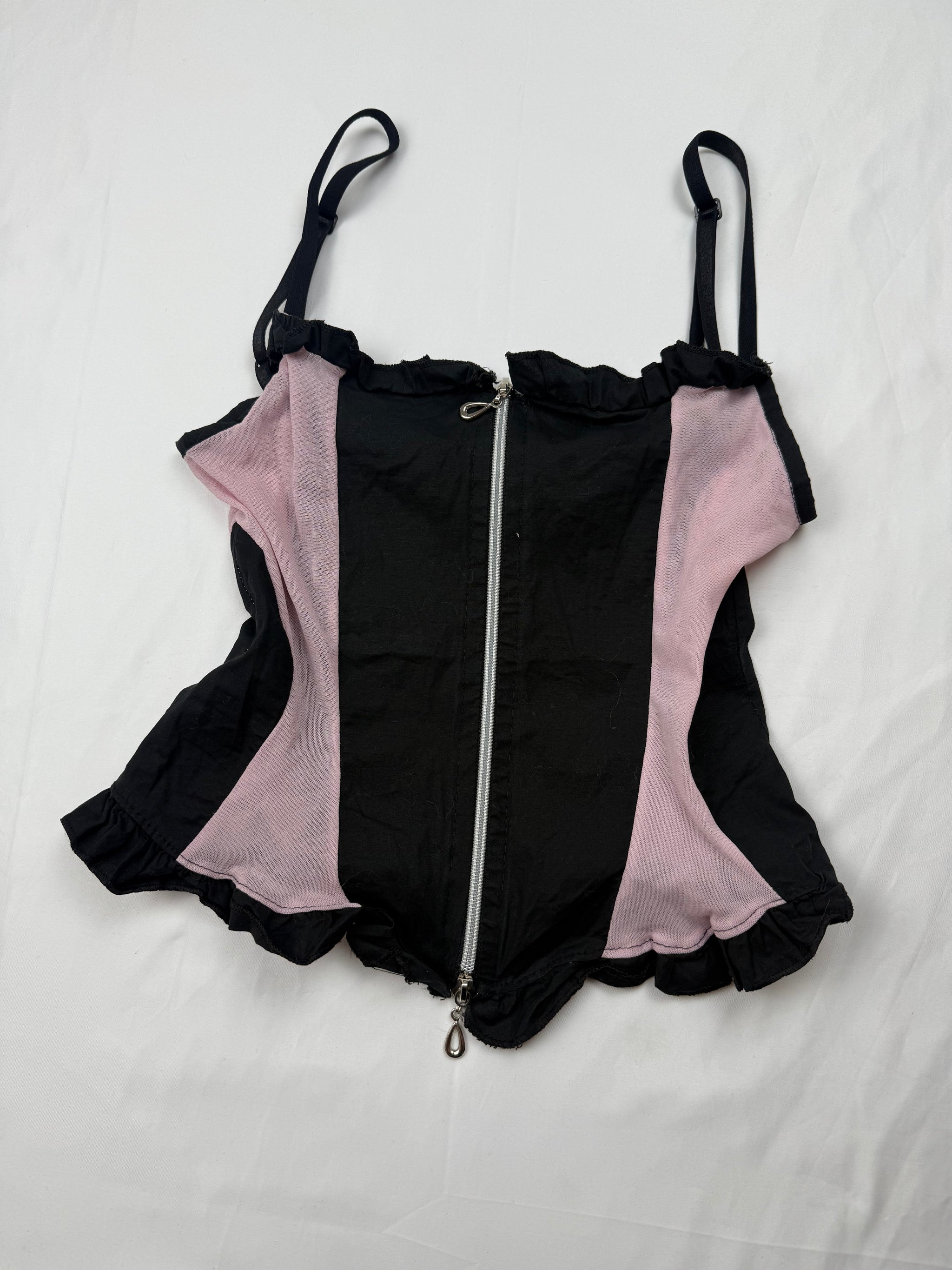 Black & baby pink zip up mesh corset top (S/M)