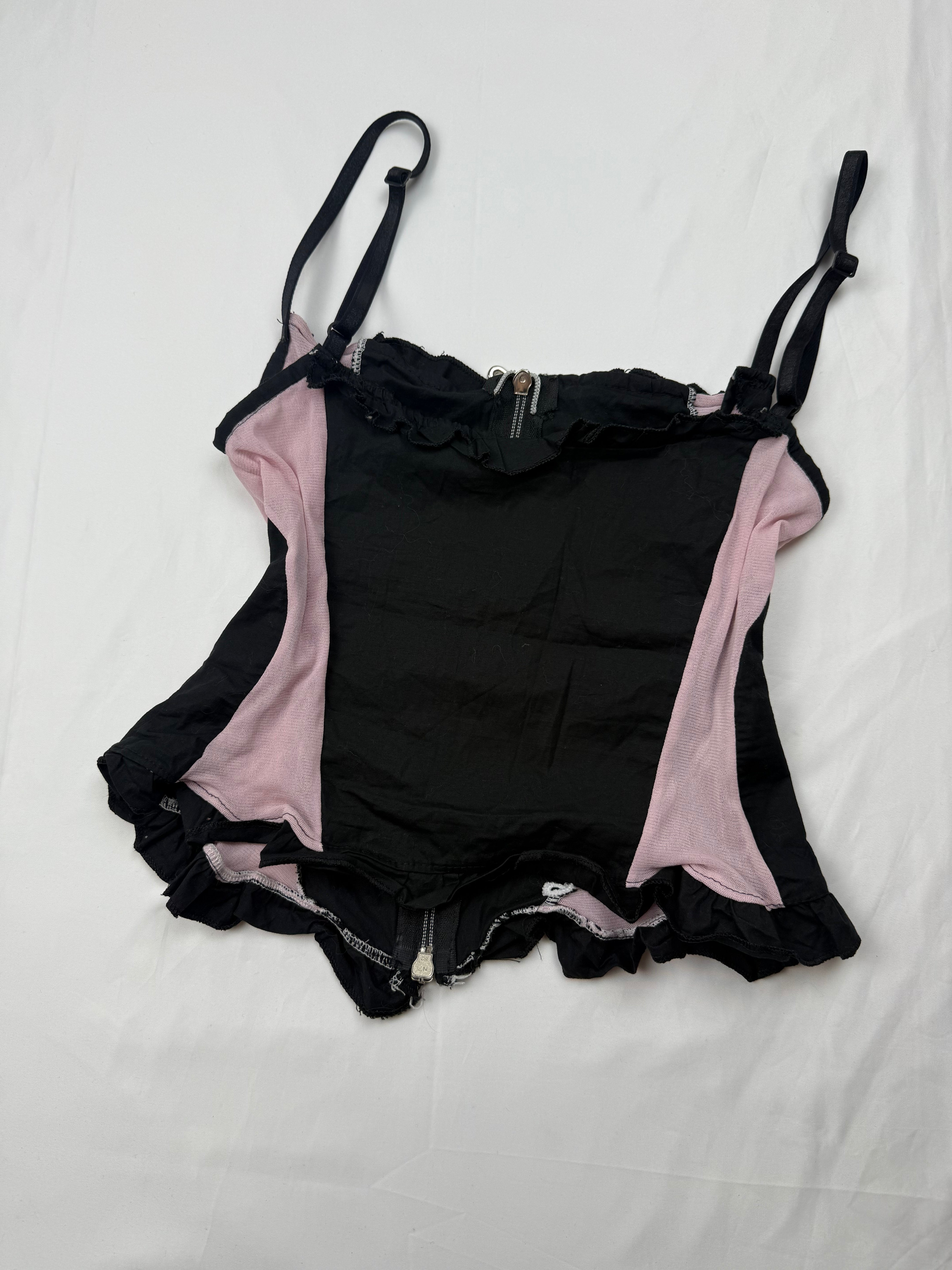 Black & baby pink zip up mesh corset top (S/M)