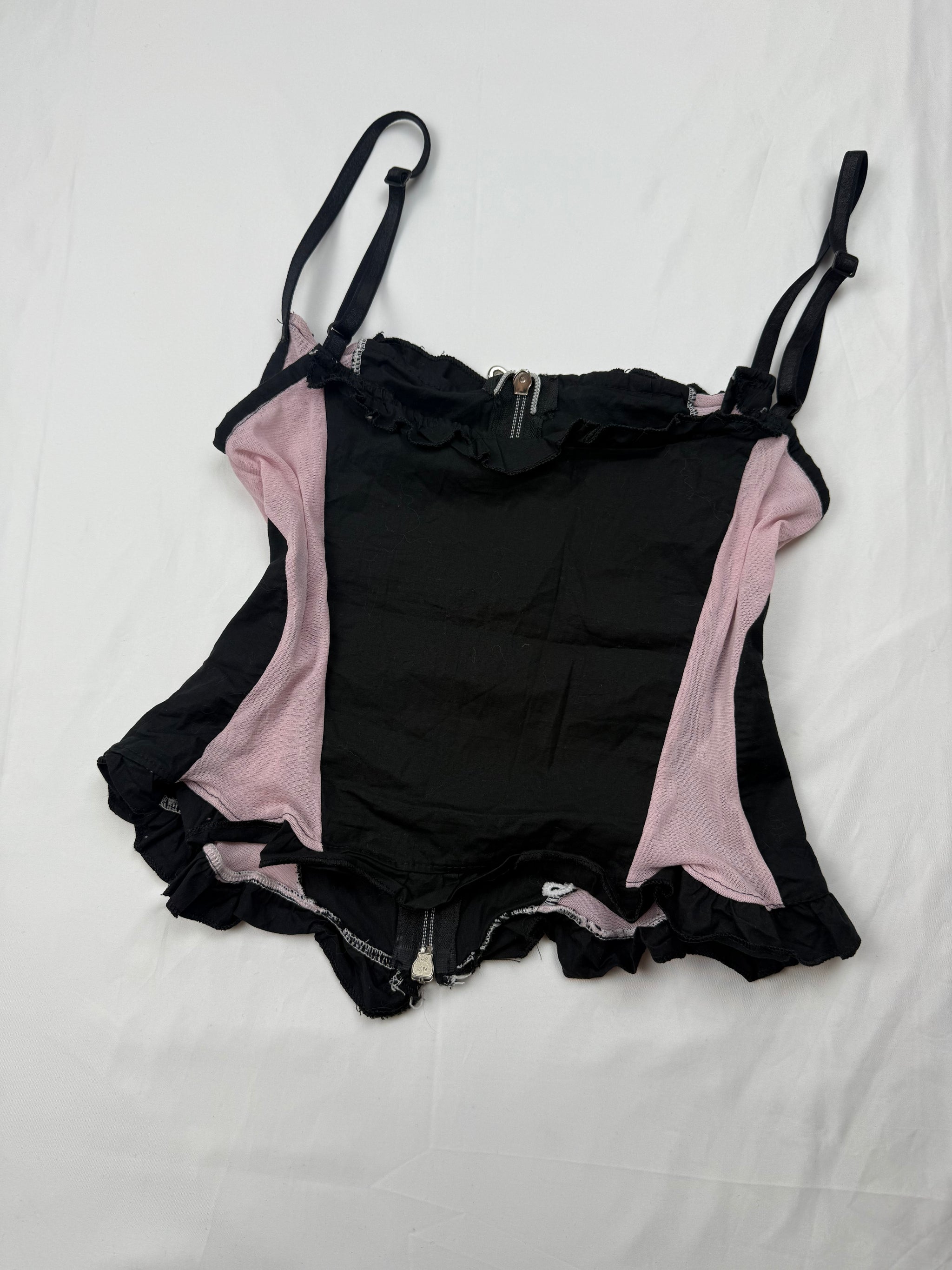 Black & baby pink zip up mesh corset top (S/M)