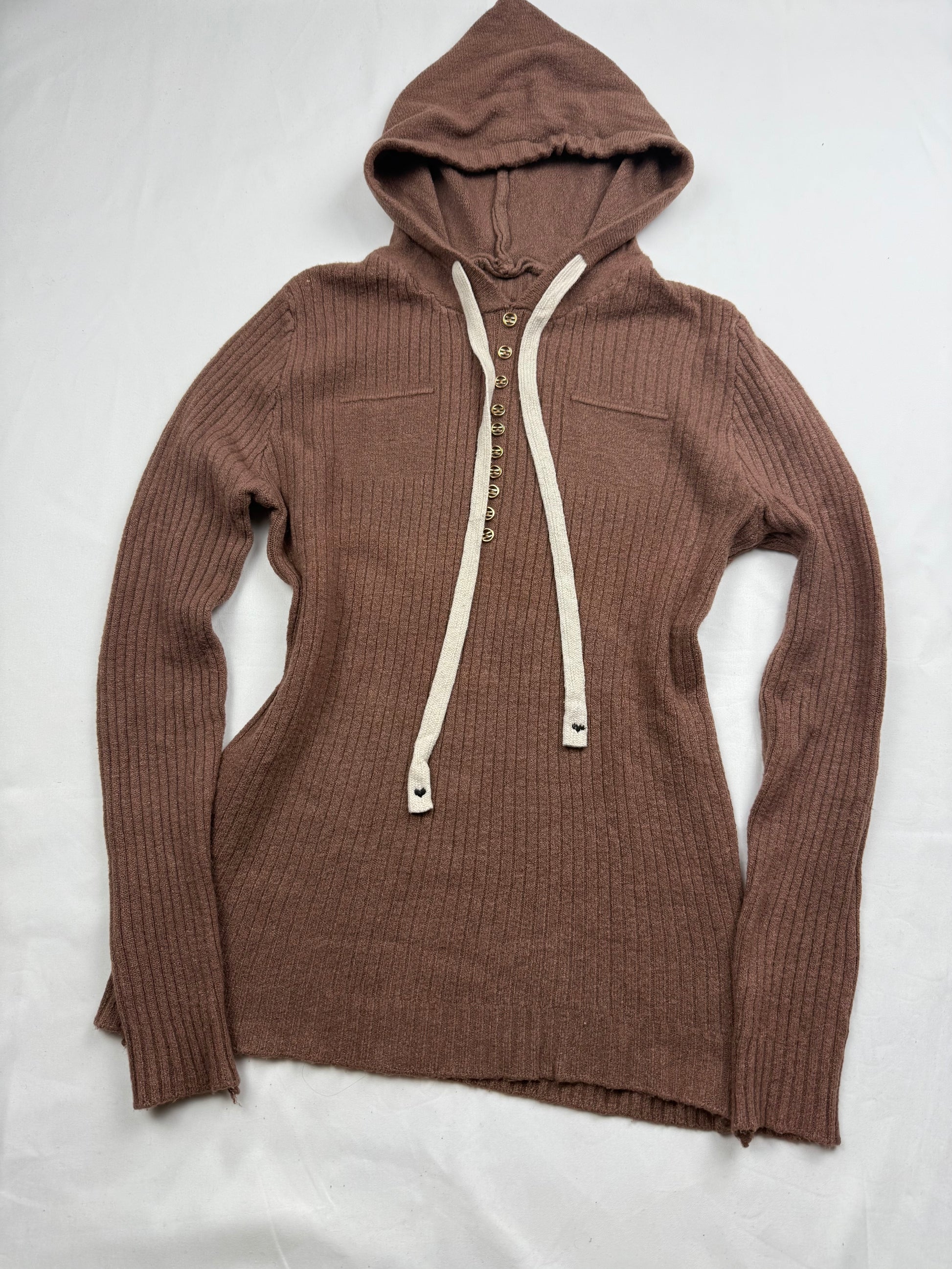 Brown hooded tight fit jumper (S)
