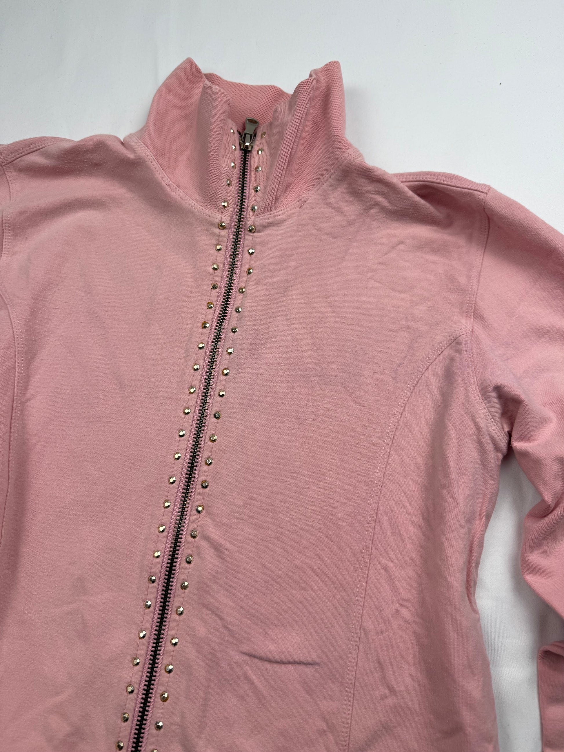 Pink cotton zip up tight fit sweatshirt (L)