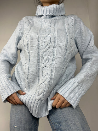 Baby blue ribbed turtleneck jumper (XL)