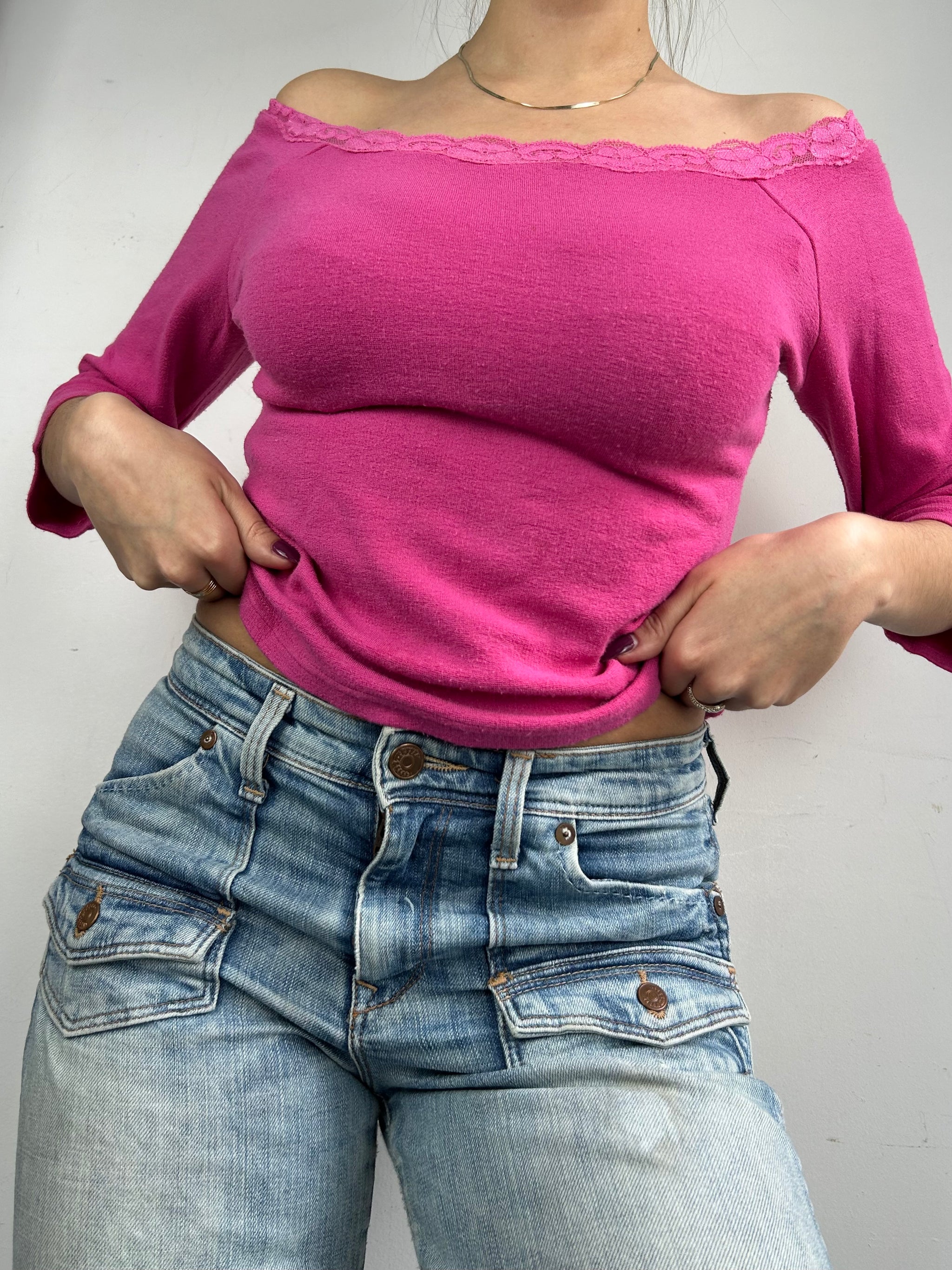 Pink bardot  long sleeves top (M)