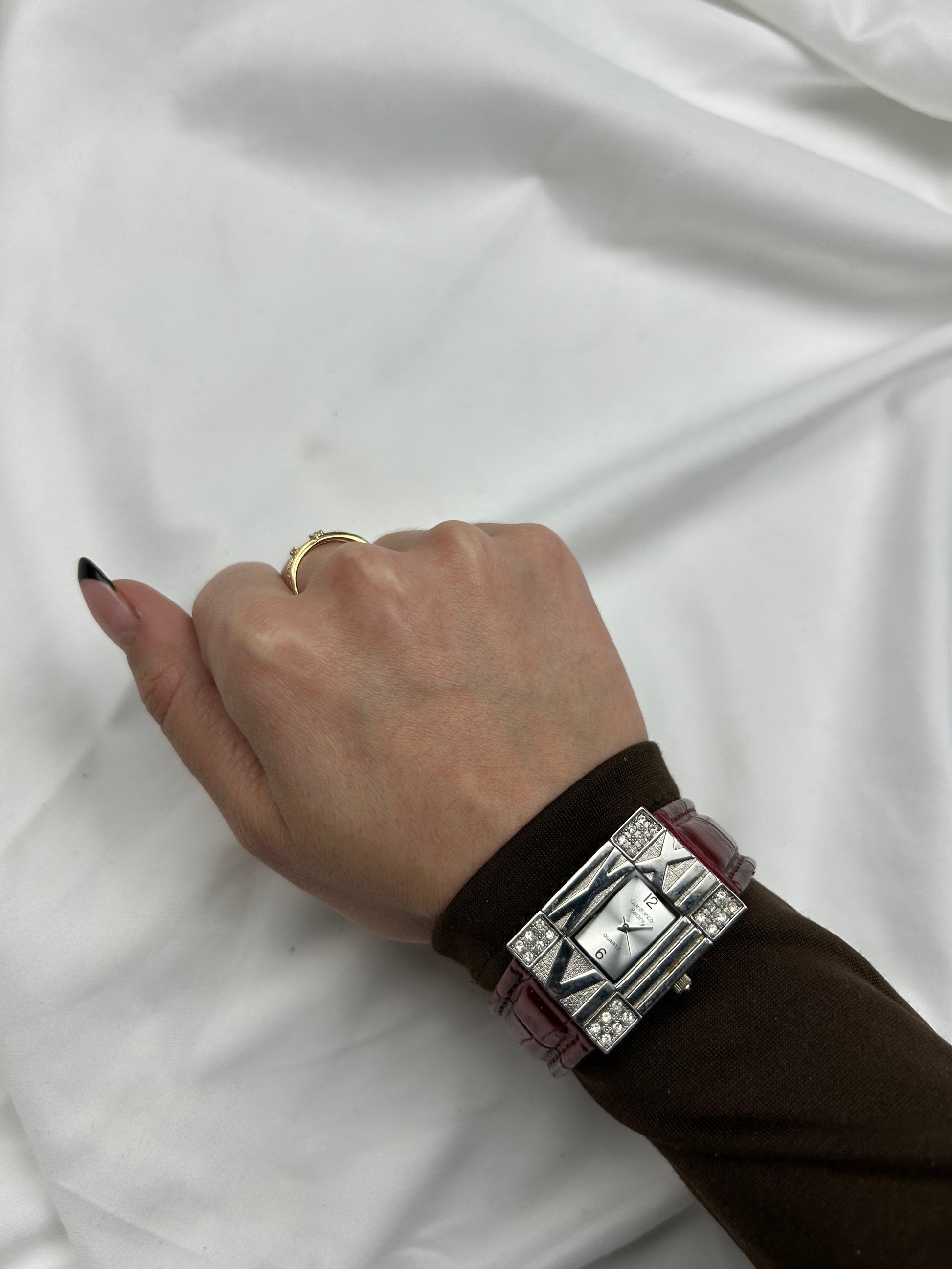 Vintage silver leather & inox bracelet watch jewelry
