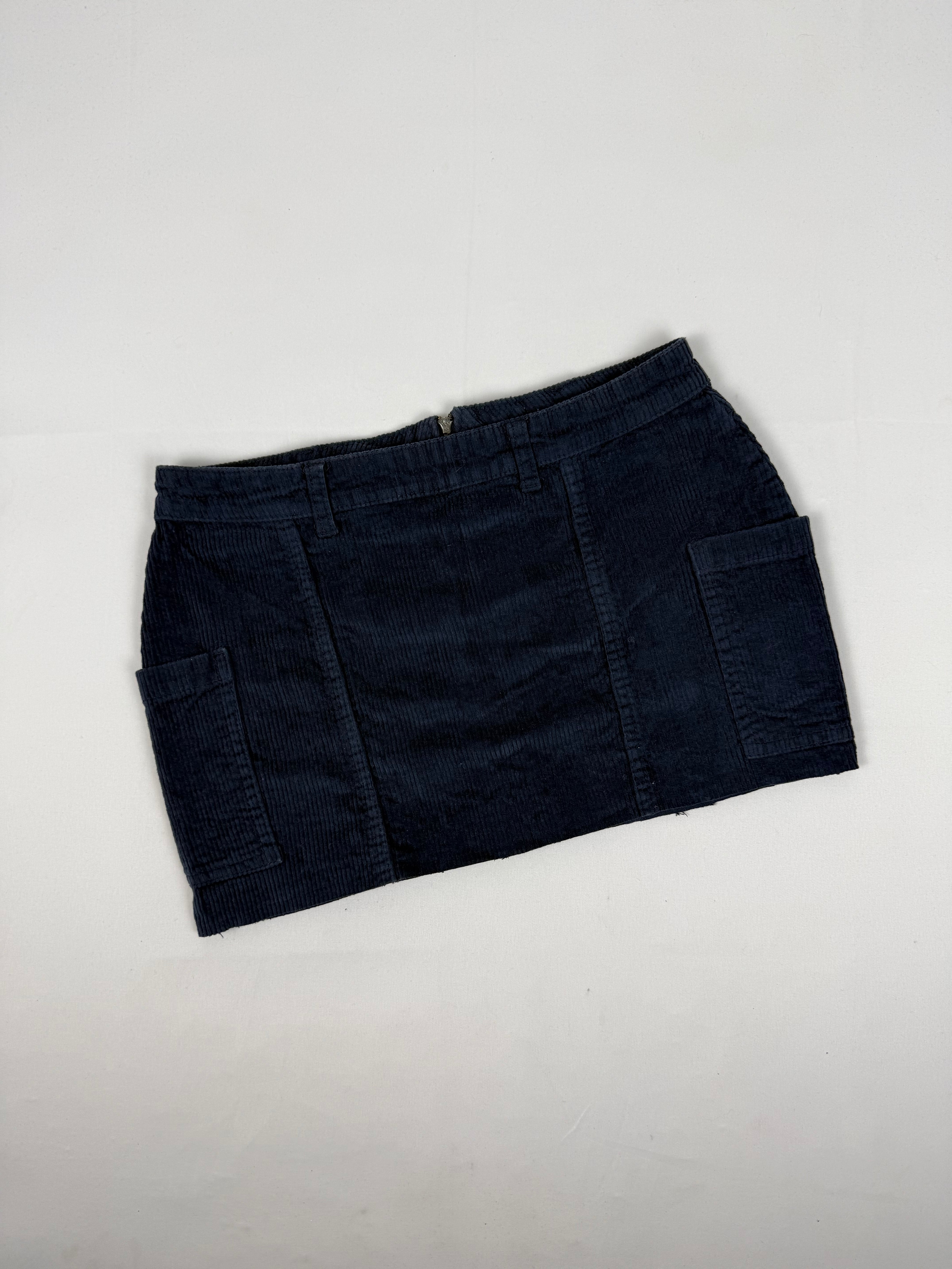 Navy velvet ribbed low rise mini skirt (S)