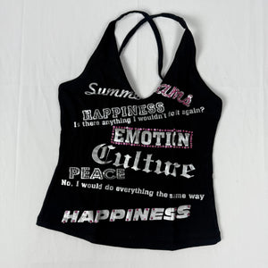 Black sequins graphic top (XS)