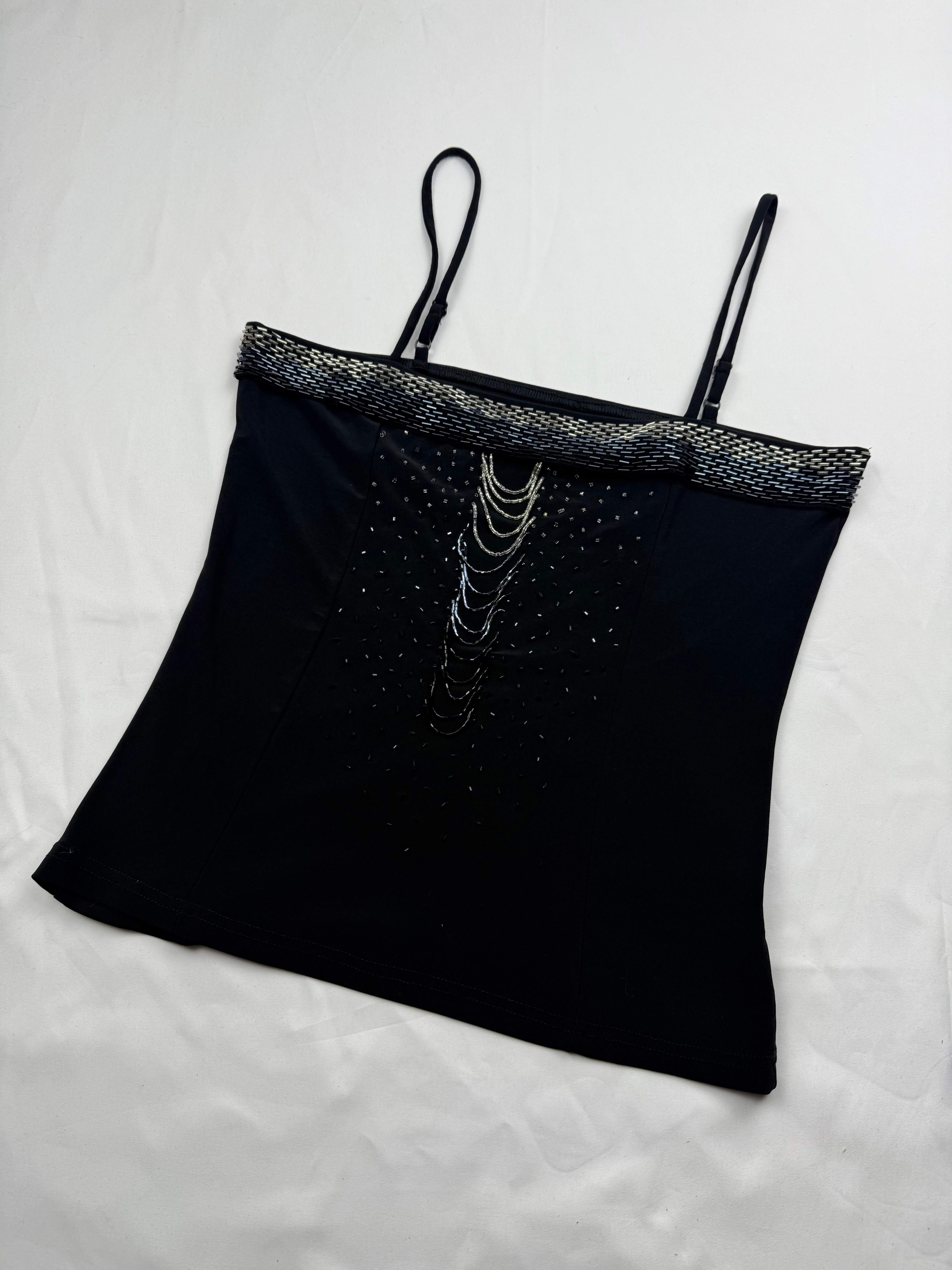 Black sequins & pearls cami top (S/M)