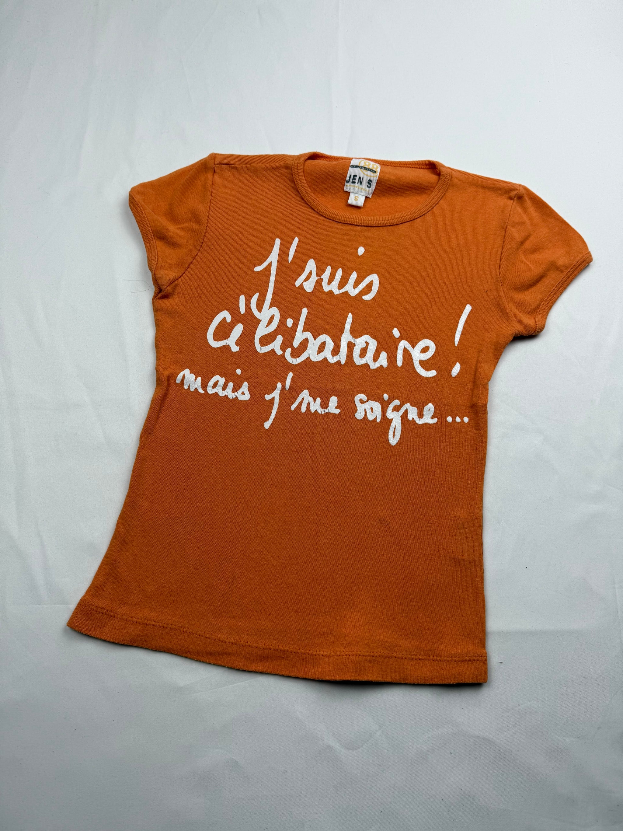 Pack of 2 orange text print cotton tees (S)