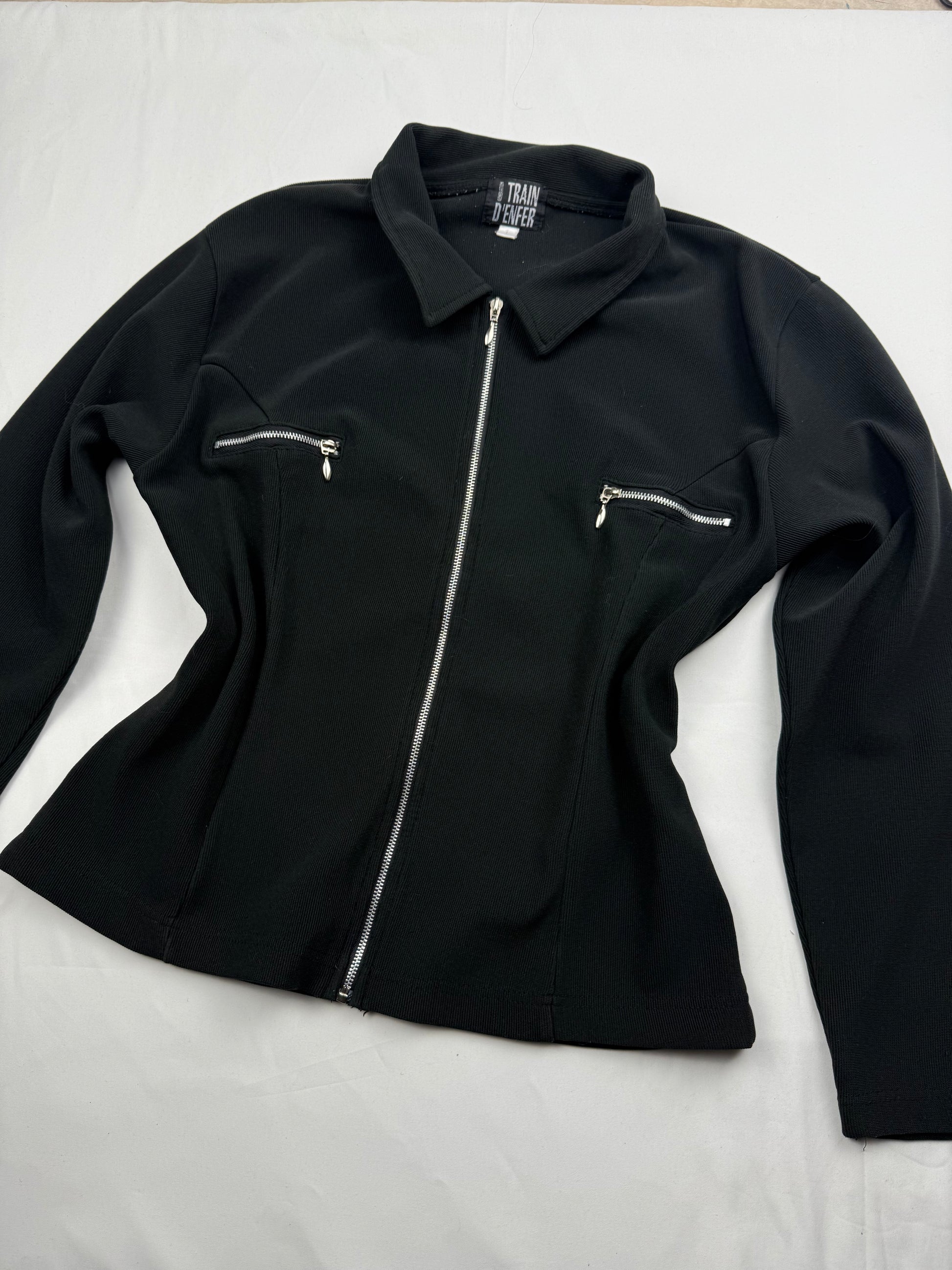 Black zip up cotton biker jacket (M/L)