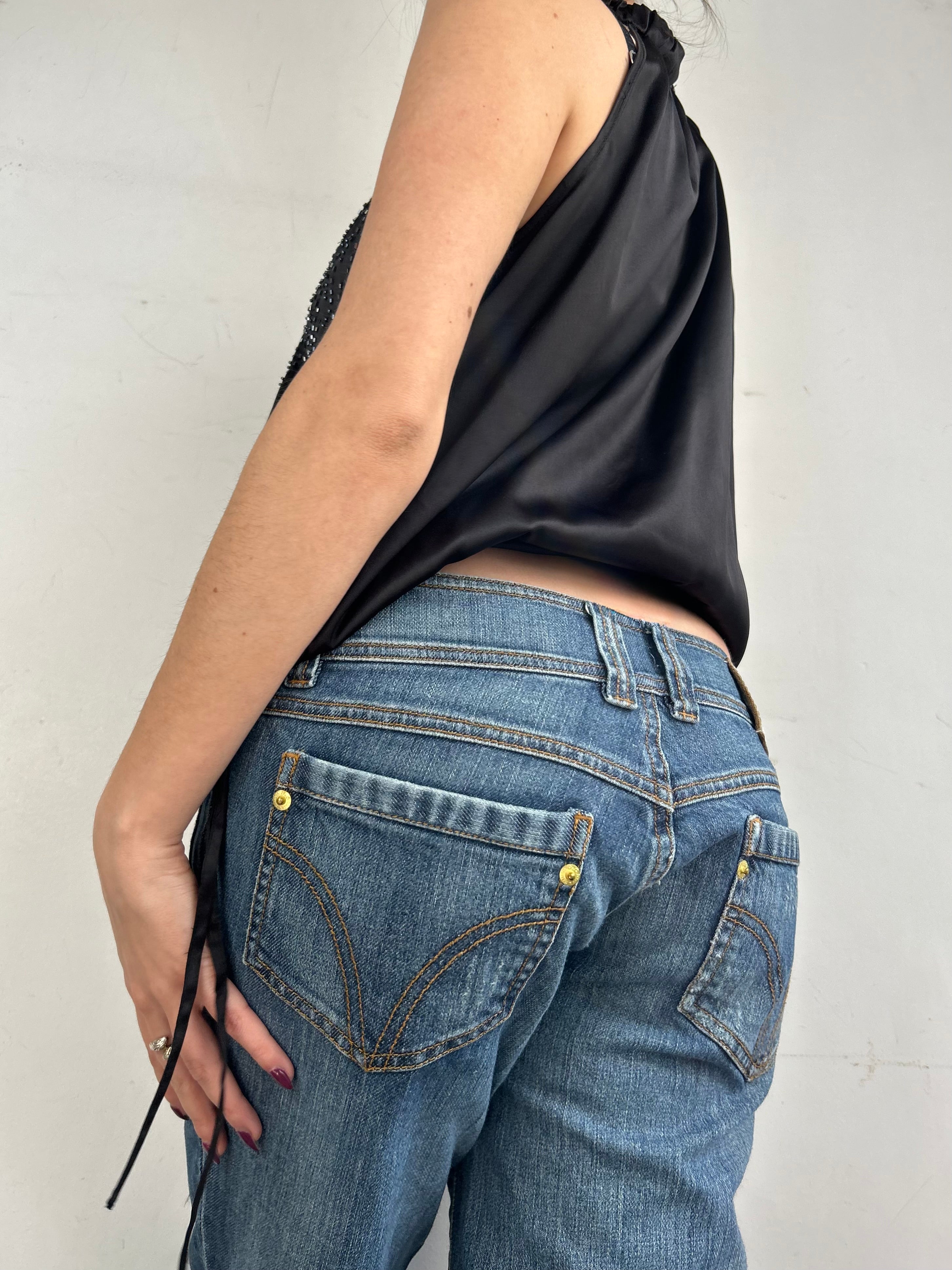 Black silky halter top (M/L)