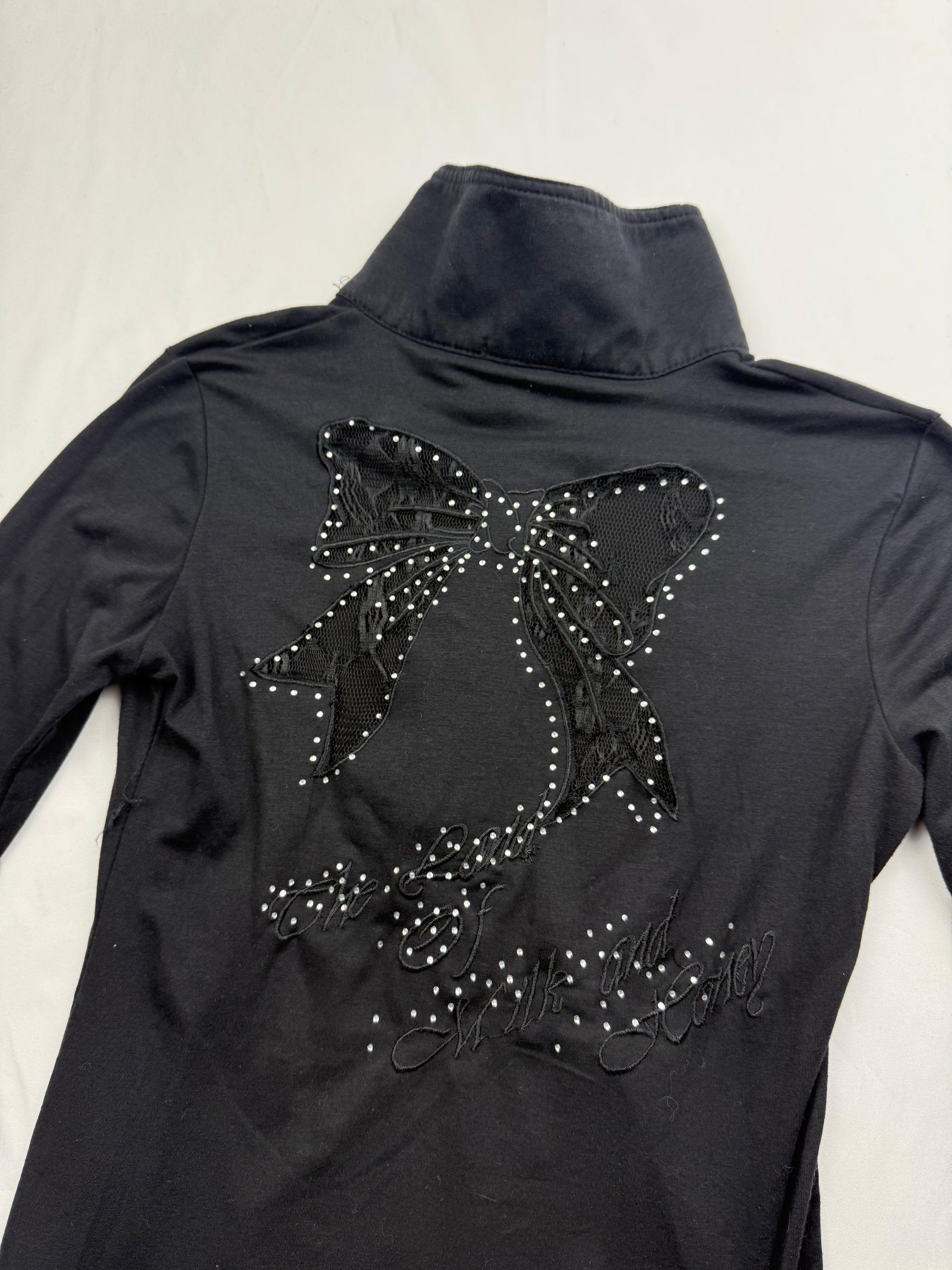 Black polo lace bow long sleeves top (S/M)