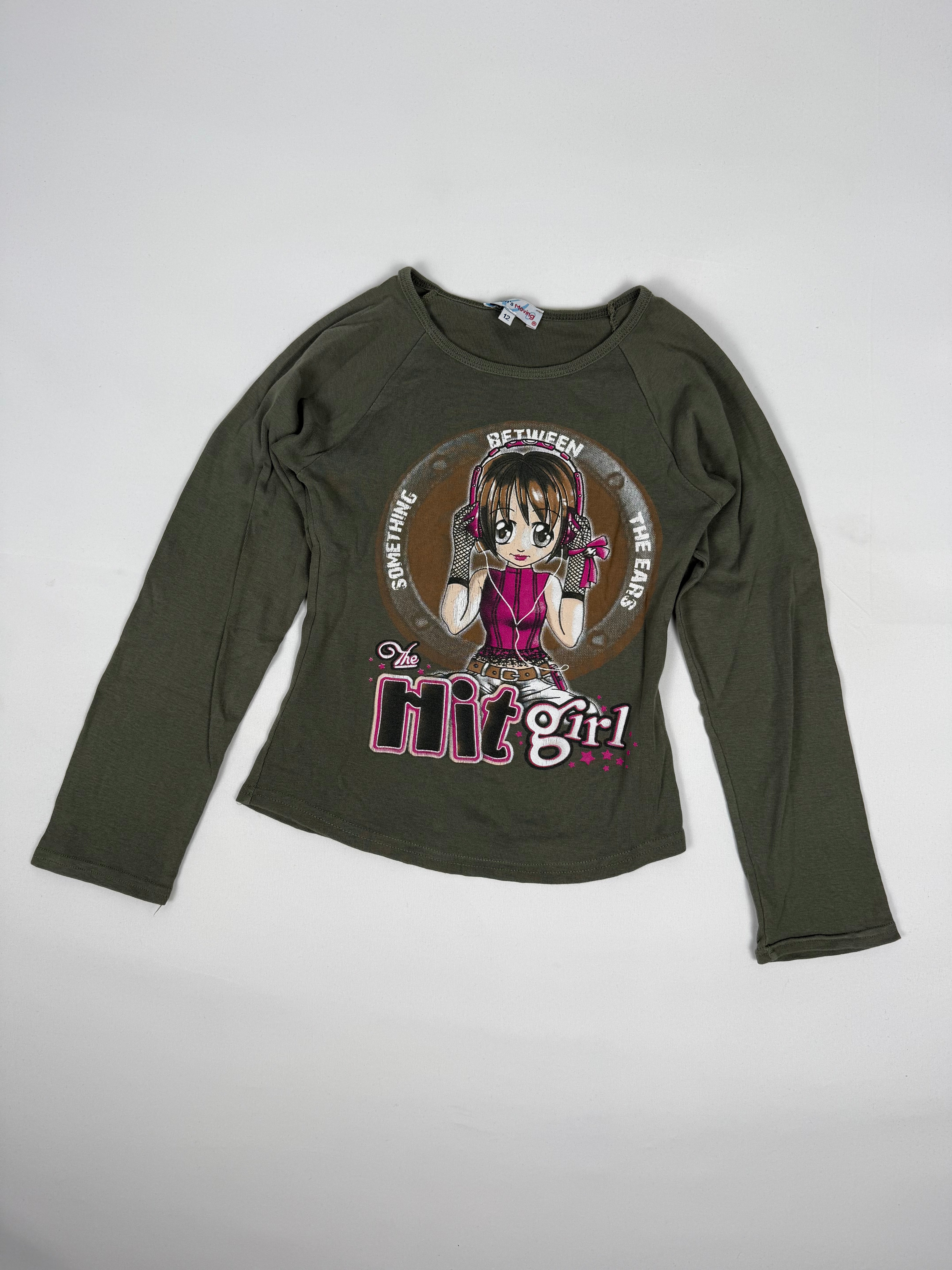 Khaki graphic long sleeves top (XS)