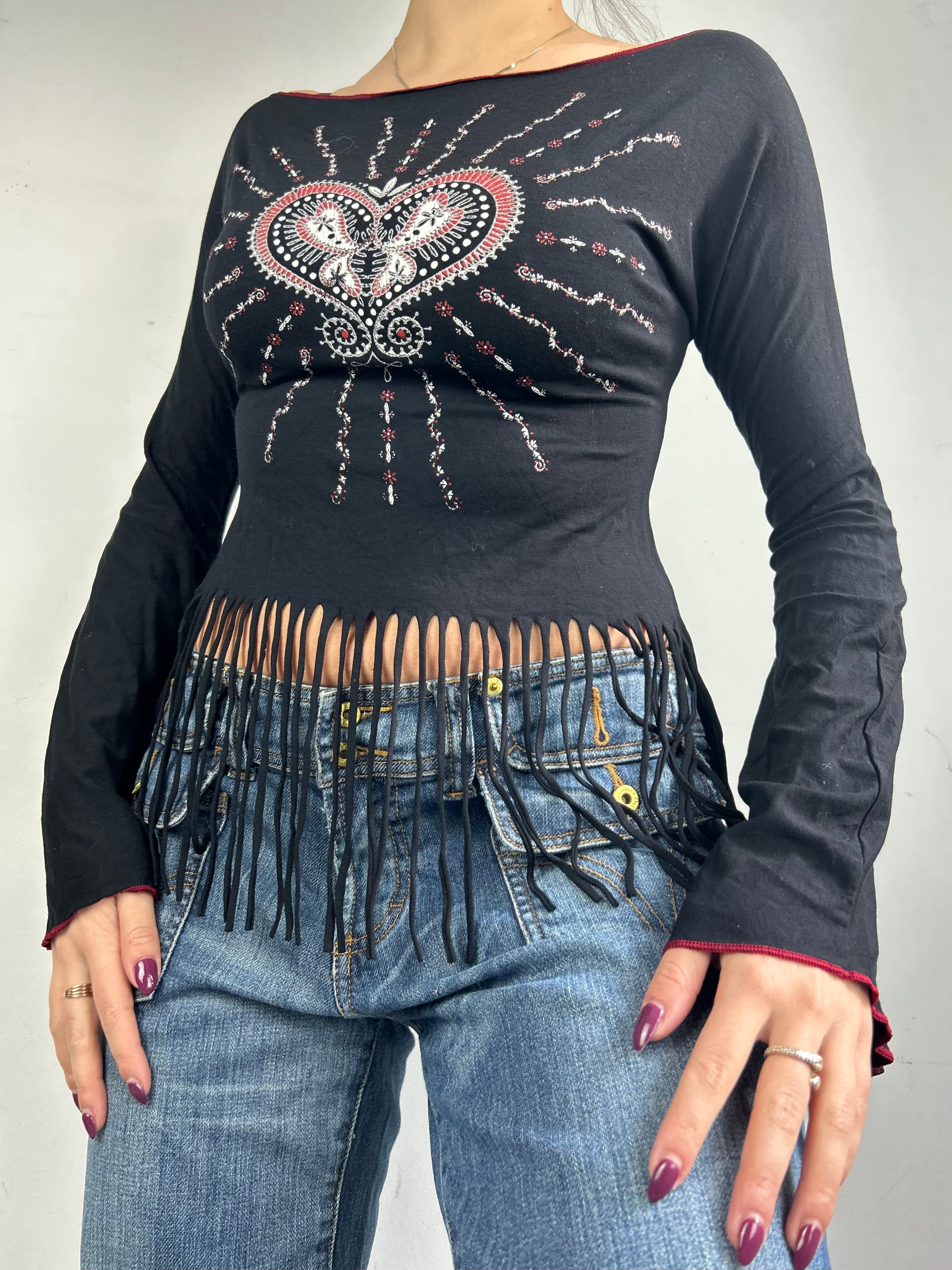 Black graphic  long sleeves top (S/M)