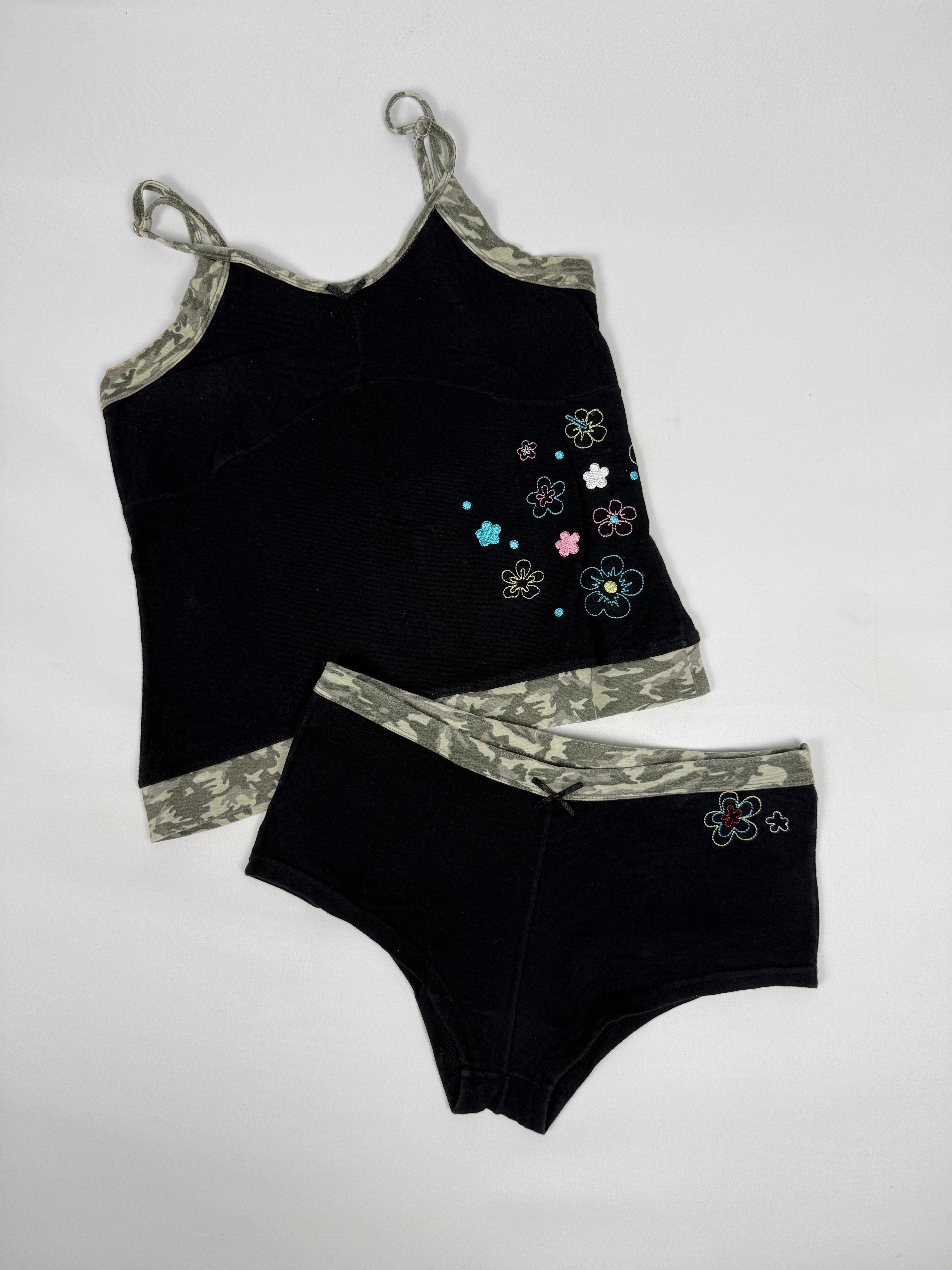 Black camo cotton top + shorty set (M)