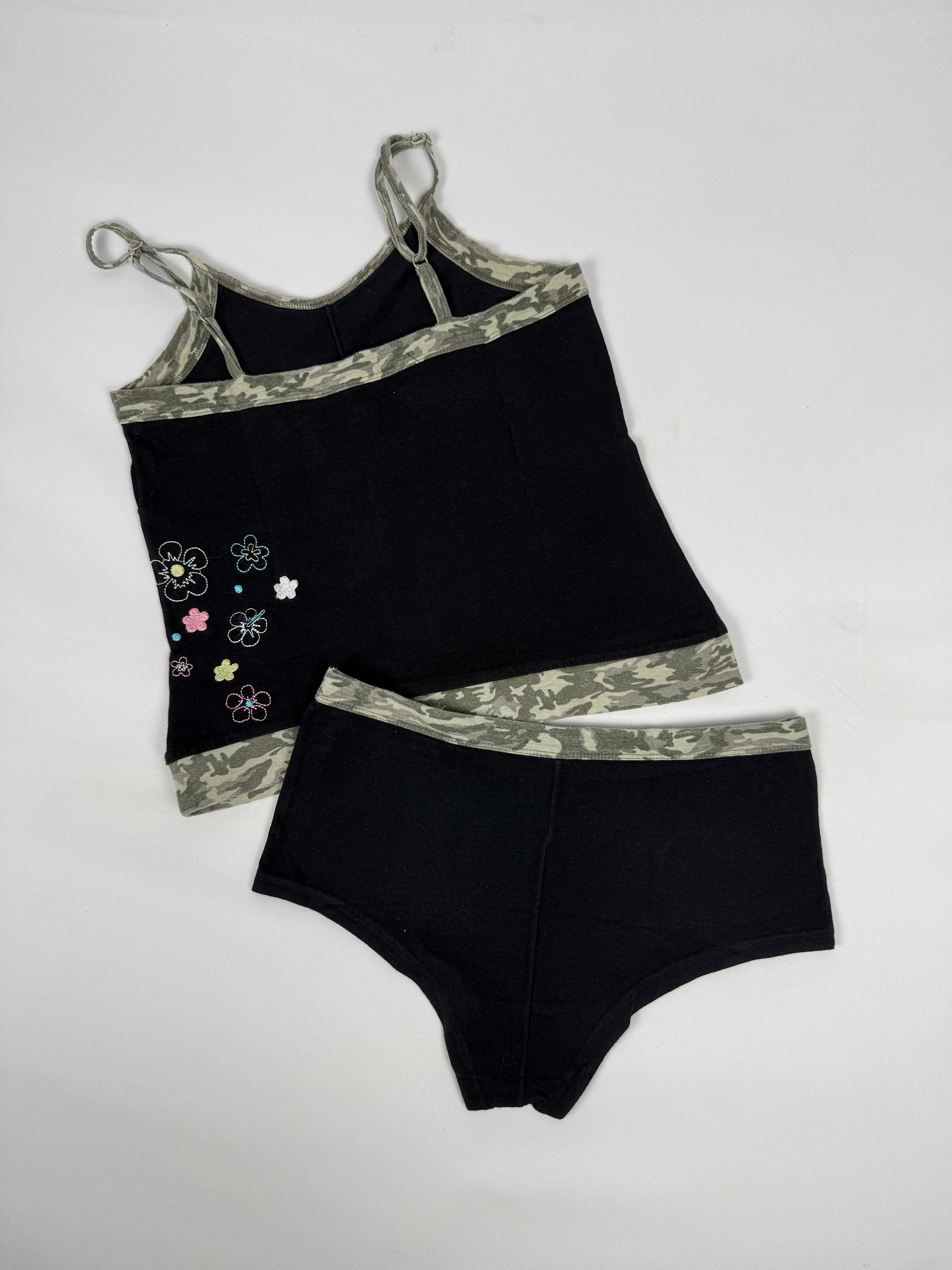 Black camo cotton top + shorty set (M)