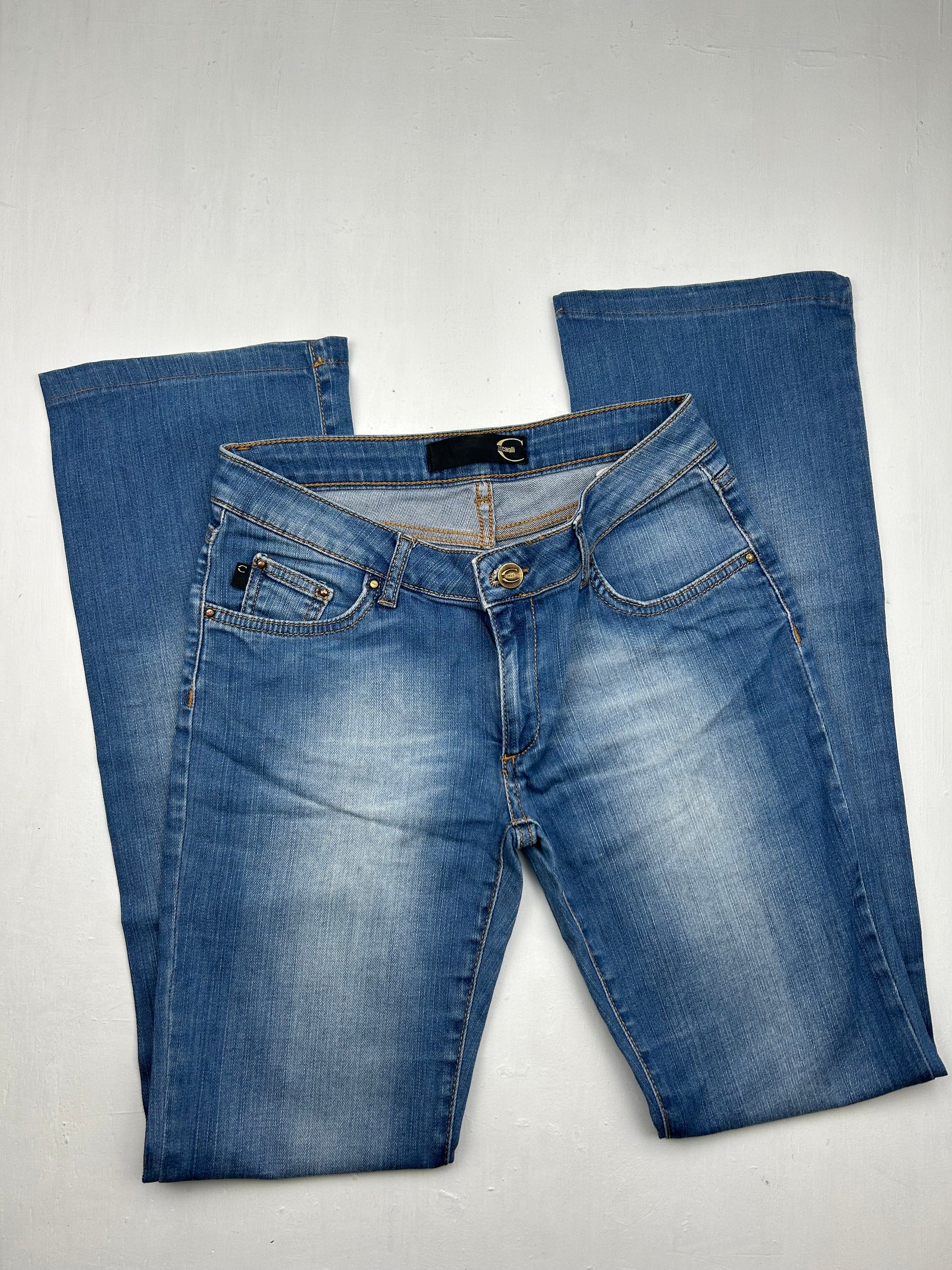 Strass denim low rise bootcut pants (S)