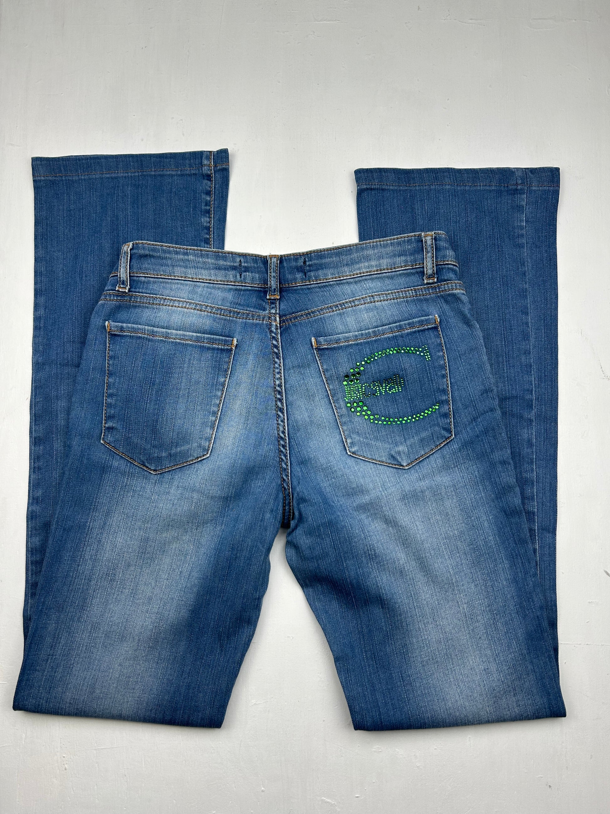 Strass denim low rise bootcut pants (S)