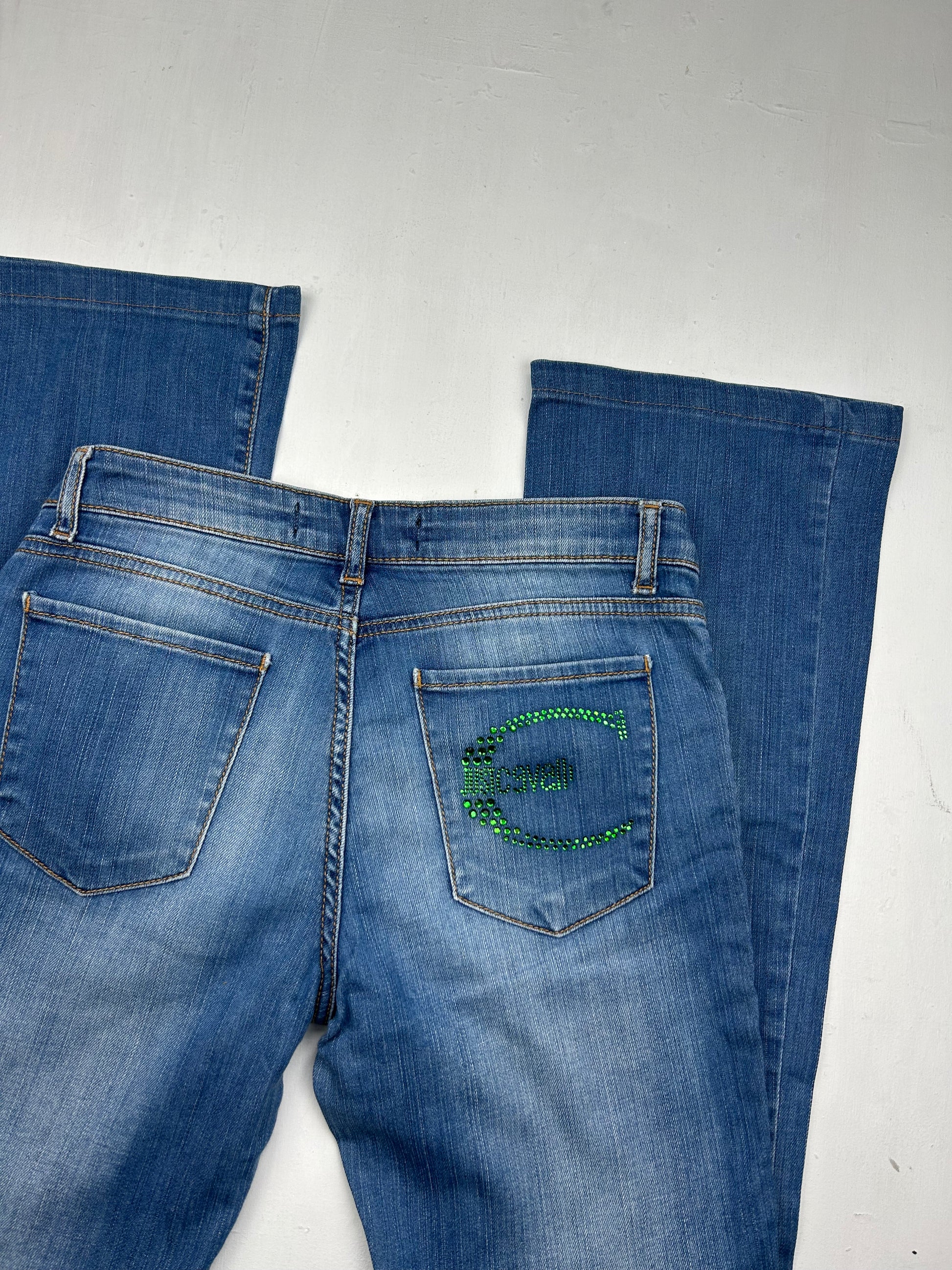 Strass denim low rise bootcut pants (S)