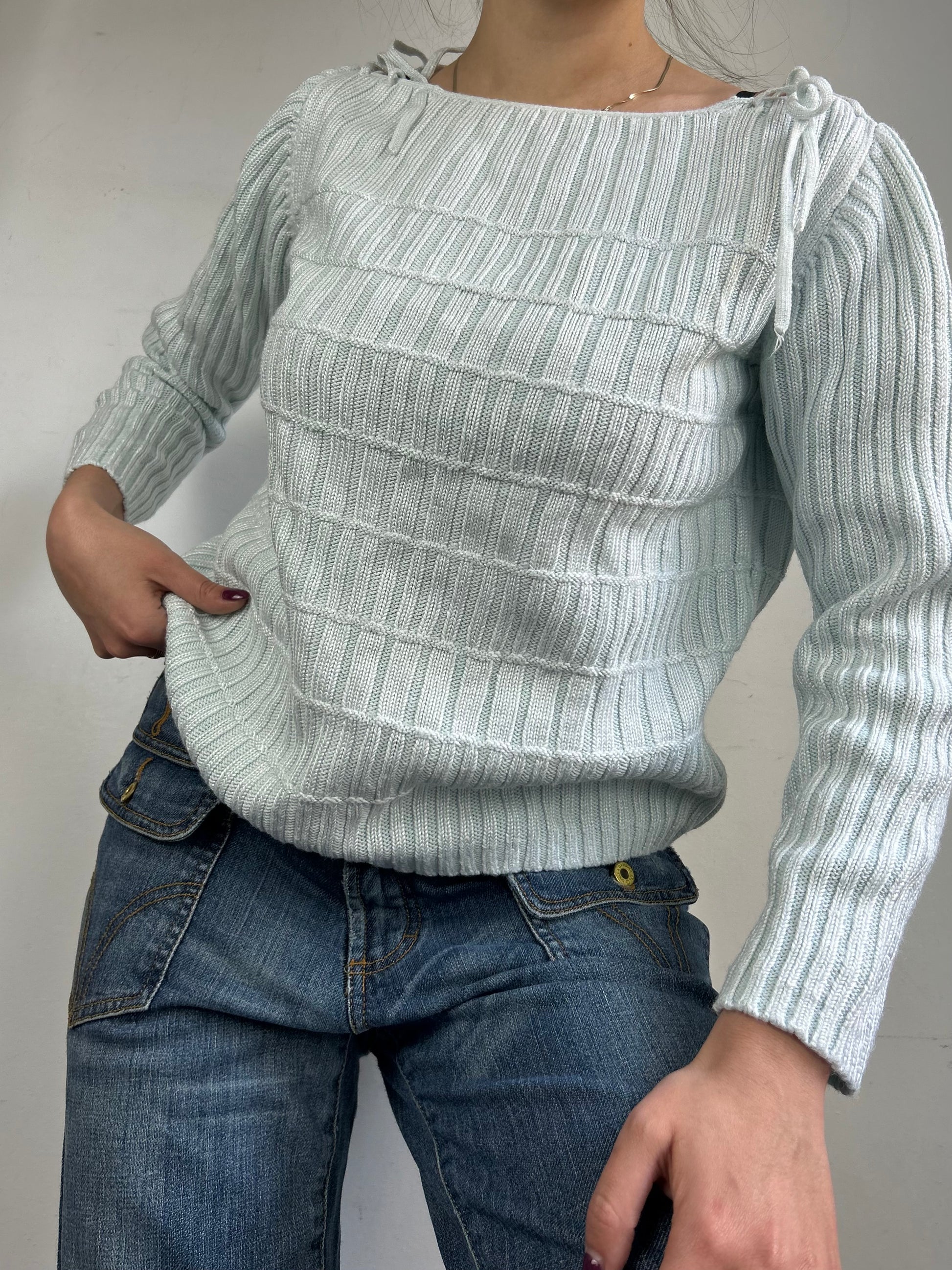 Baby blue tie up 100% cotton jumper (S)