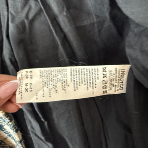 Beige check print hooded wool coat (M)