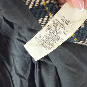 Beige check print hooded wool coat (M)