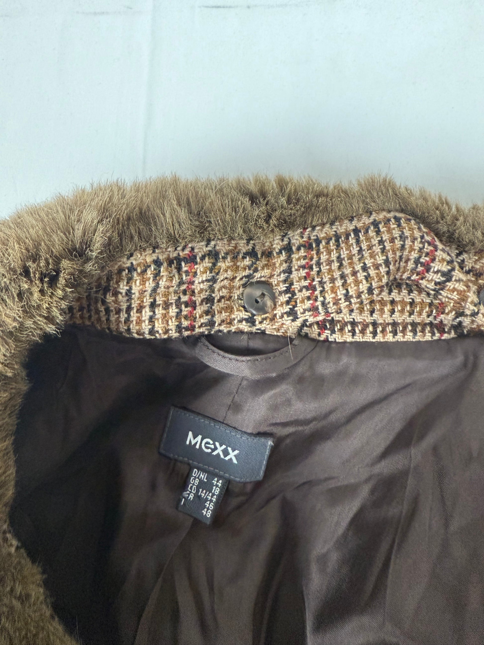 Beige check print wool trench jacket (XL)