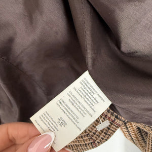 Beige check print wool trench jacket (XL)