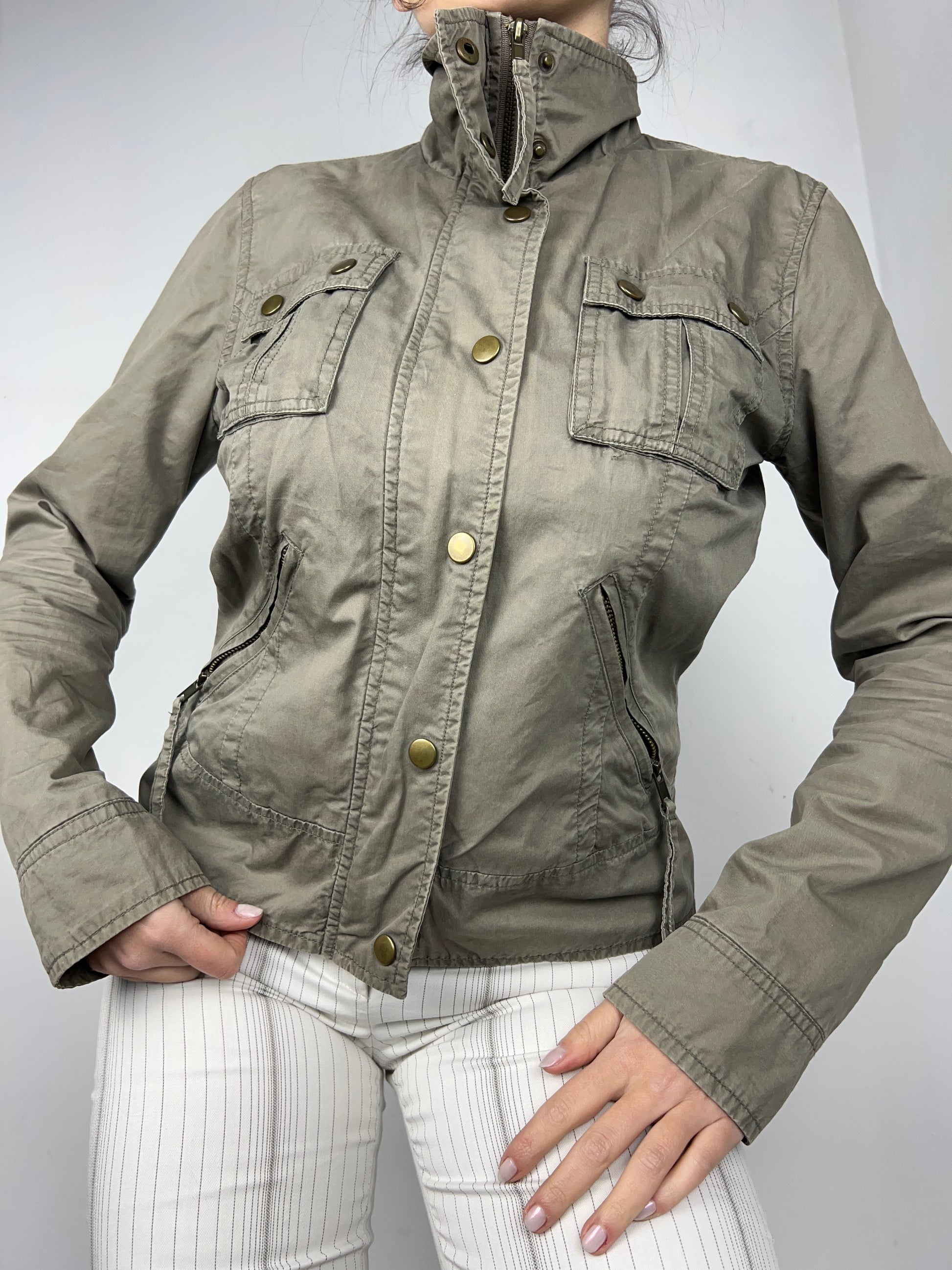 Khaki utility biker jacket (S)