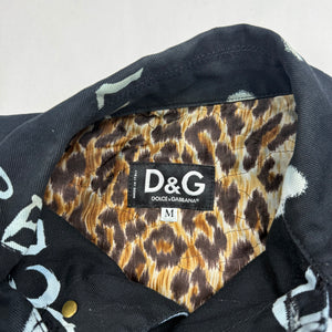 Black graffiti denim tight fit biker jacket (S)