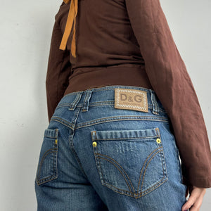 Brown off shoulder tie up long sleeves top (S/M)