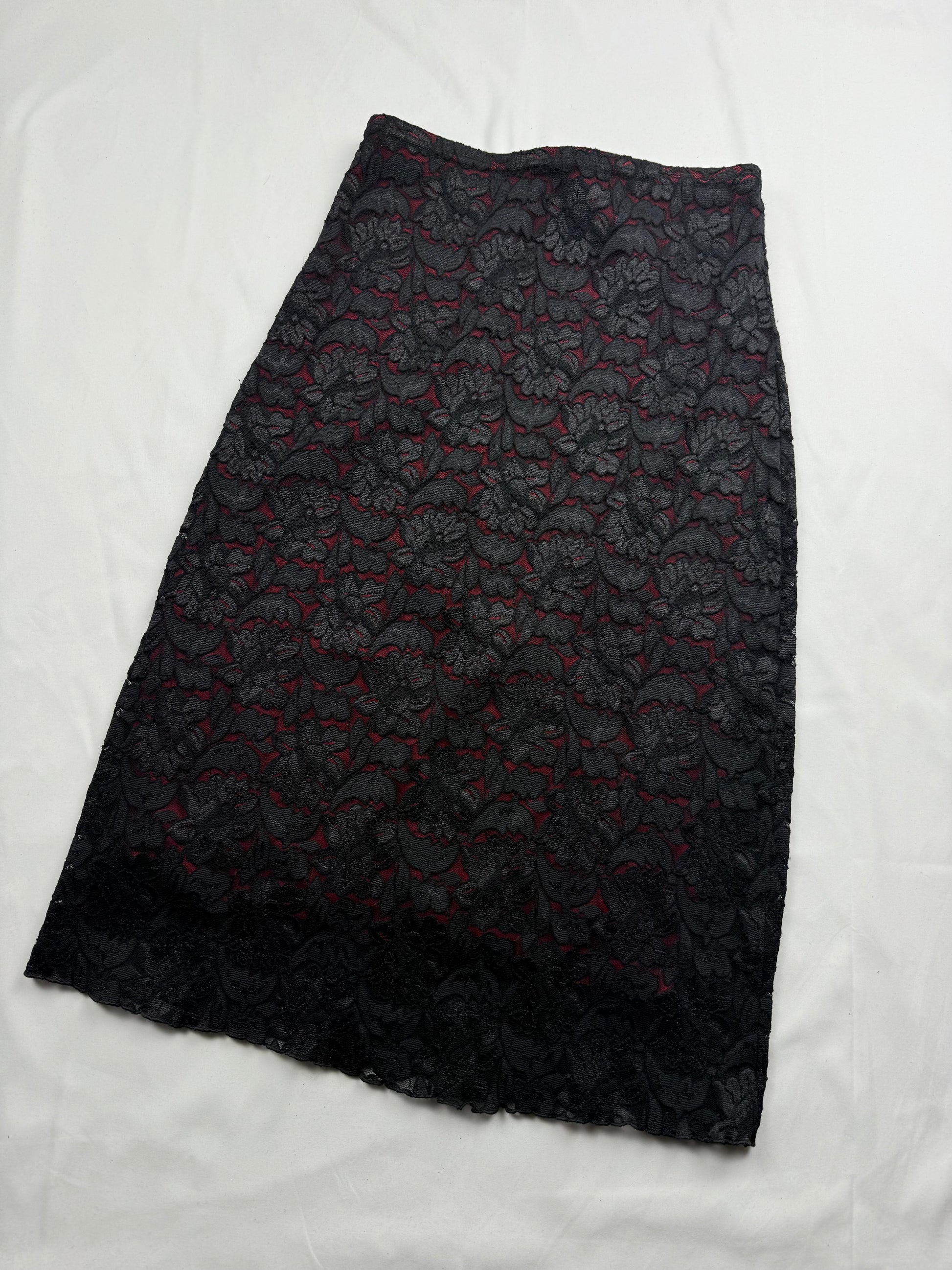 Black lace low rise maxi skirt (XS/S)