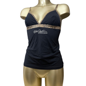 Black rhinestones logo panther cami top (L)