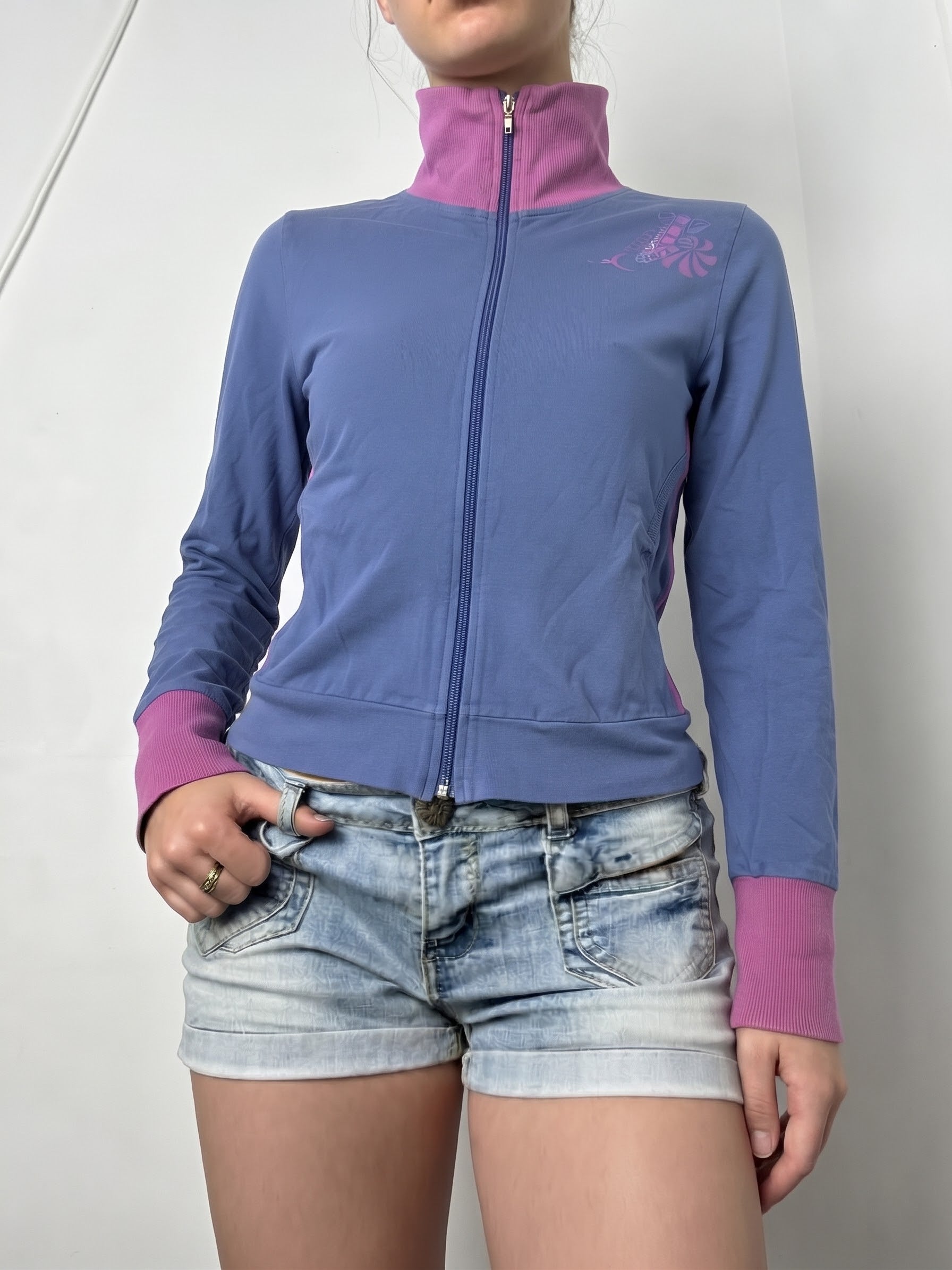 Purple graphic zip up sweatshirt (S)
