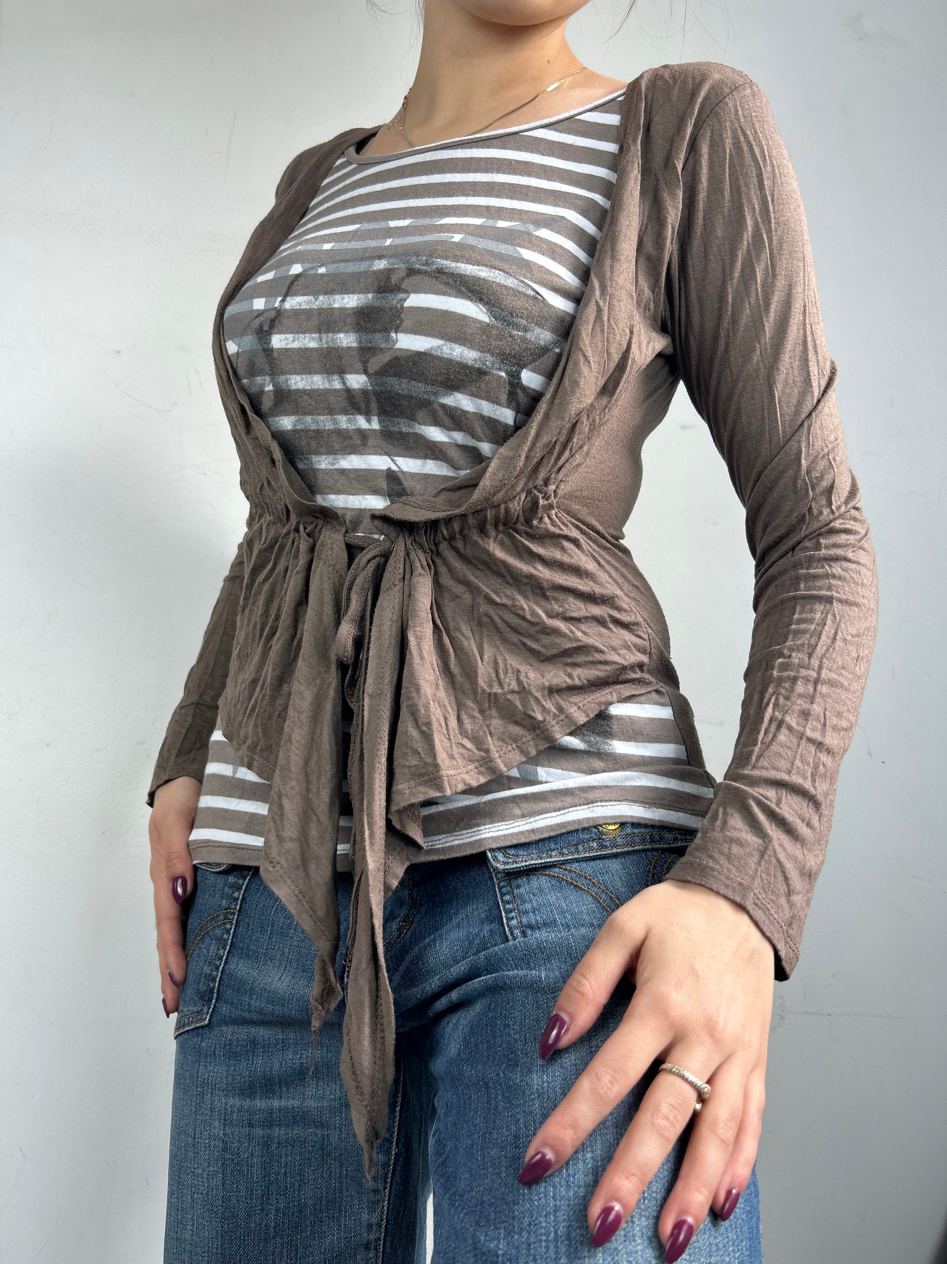 Khaki 2 in 1 long sleeves top (S/M)