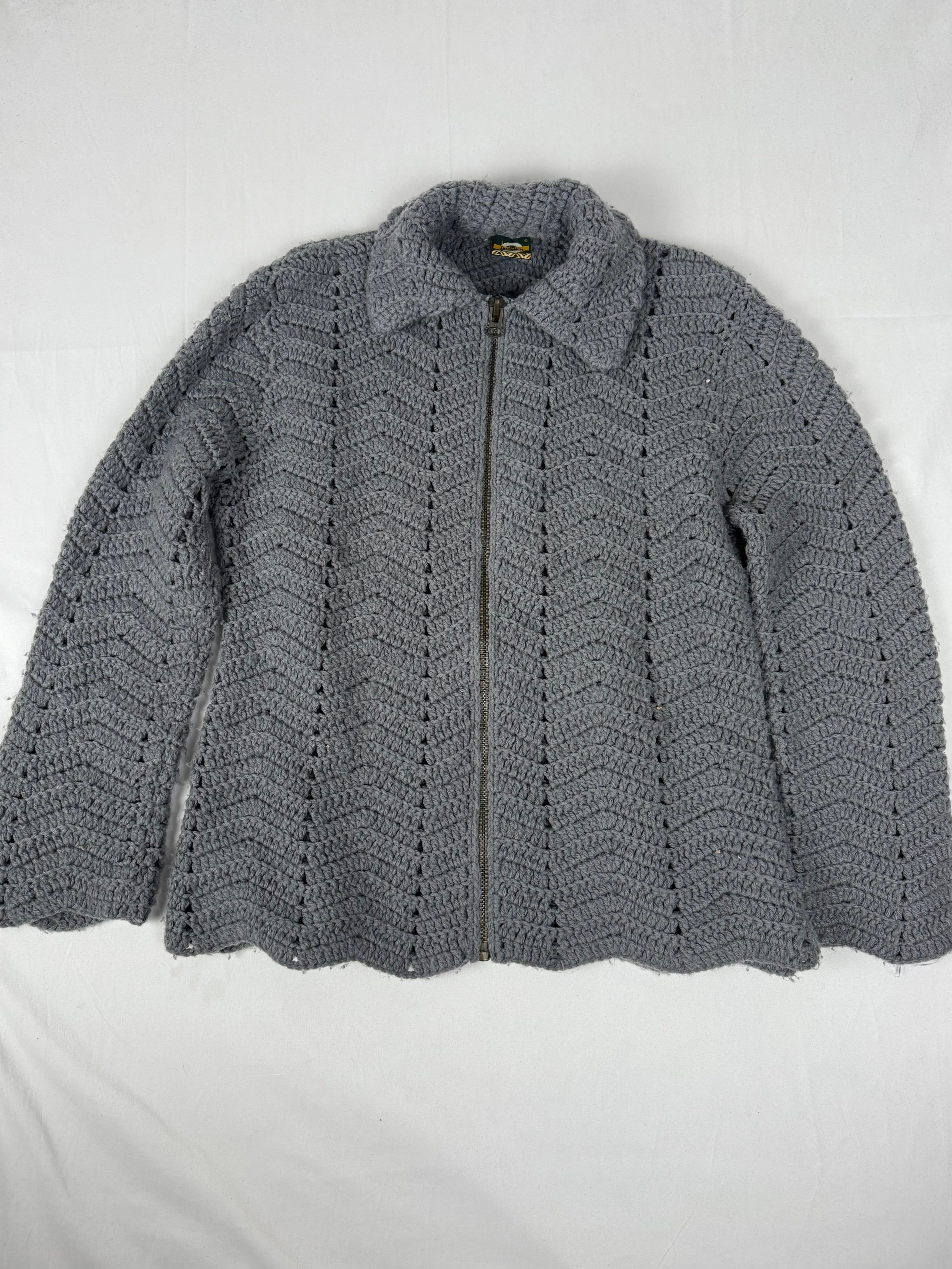 Grey crochet zip up jumper jacket (XL)