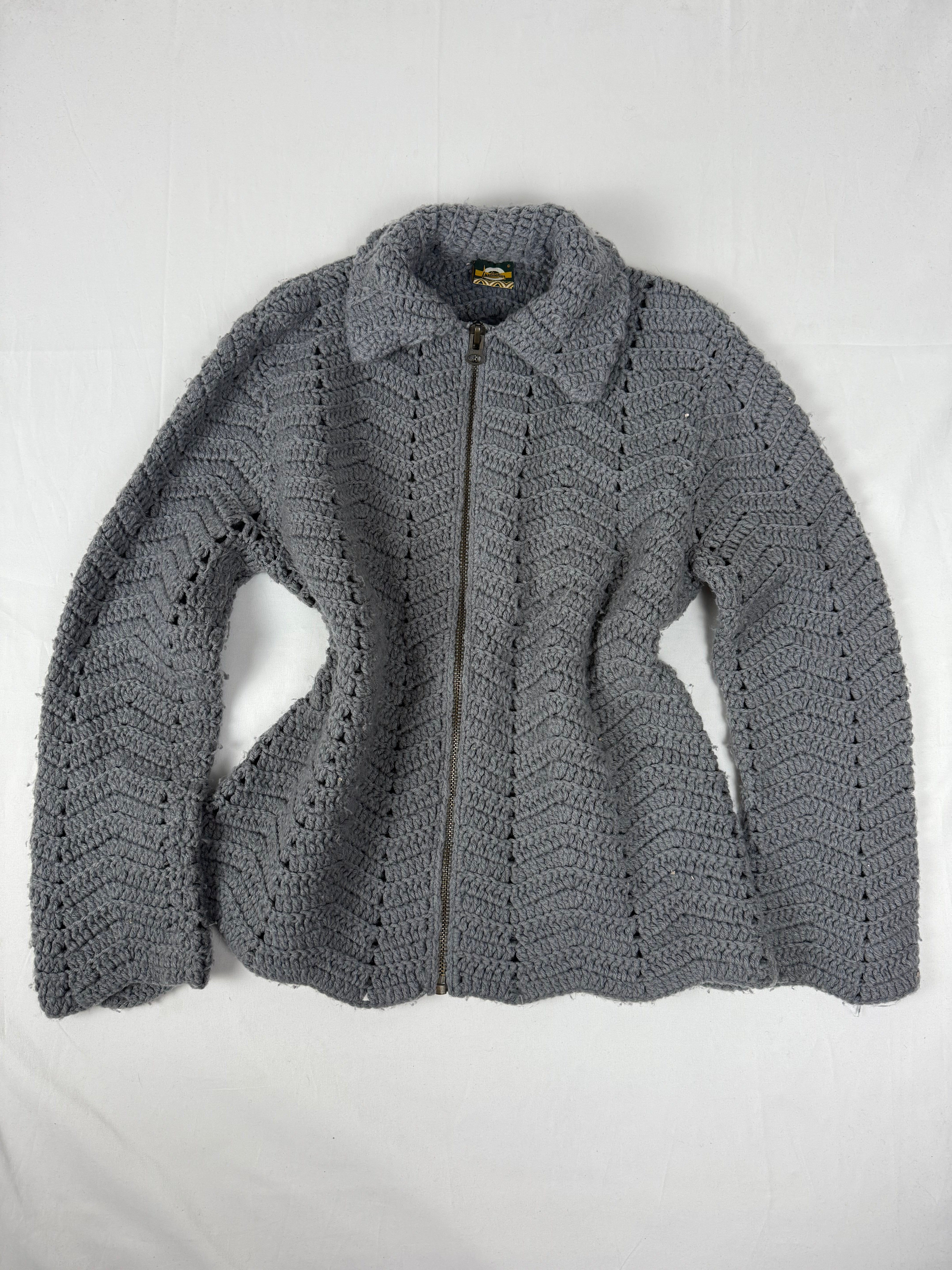 Grey crochet zip up jumper jacket (XL)